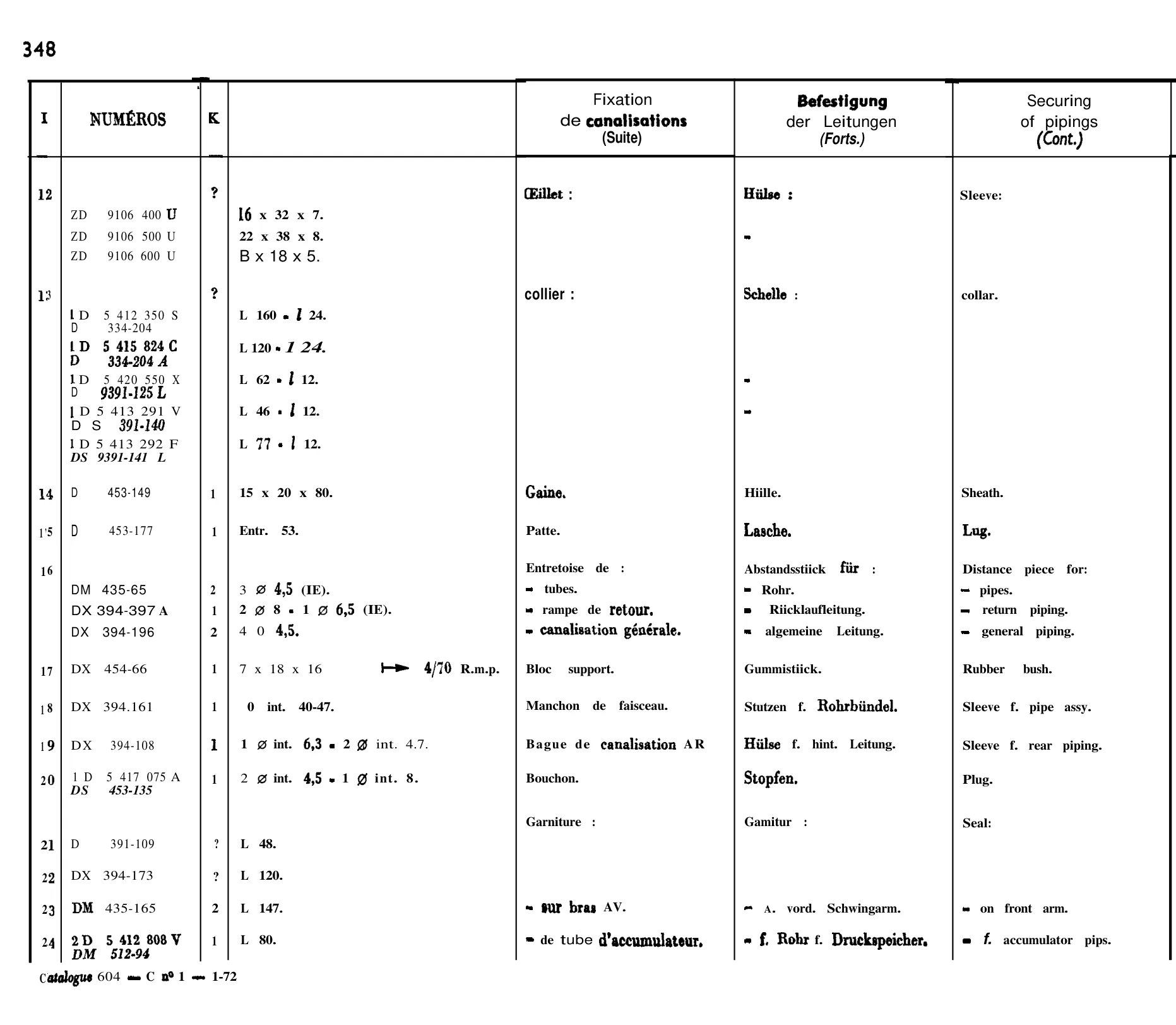 Pipe fittings, mountings, page 291 of 698 — 604 Parts Catalogue — Volume I