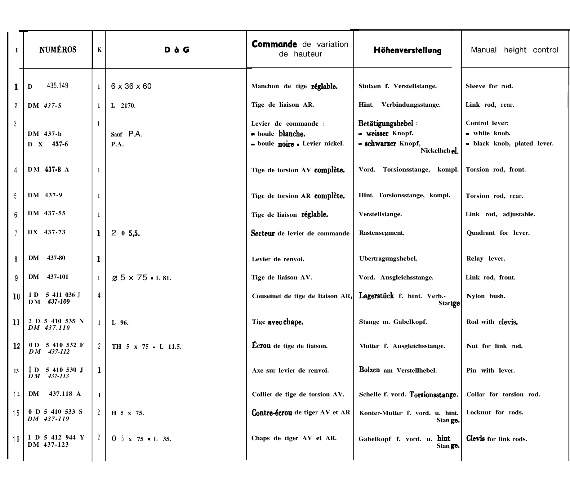 Manual height control, page 293 of 698 — 604 Parts Catalogue — Volume I