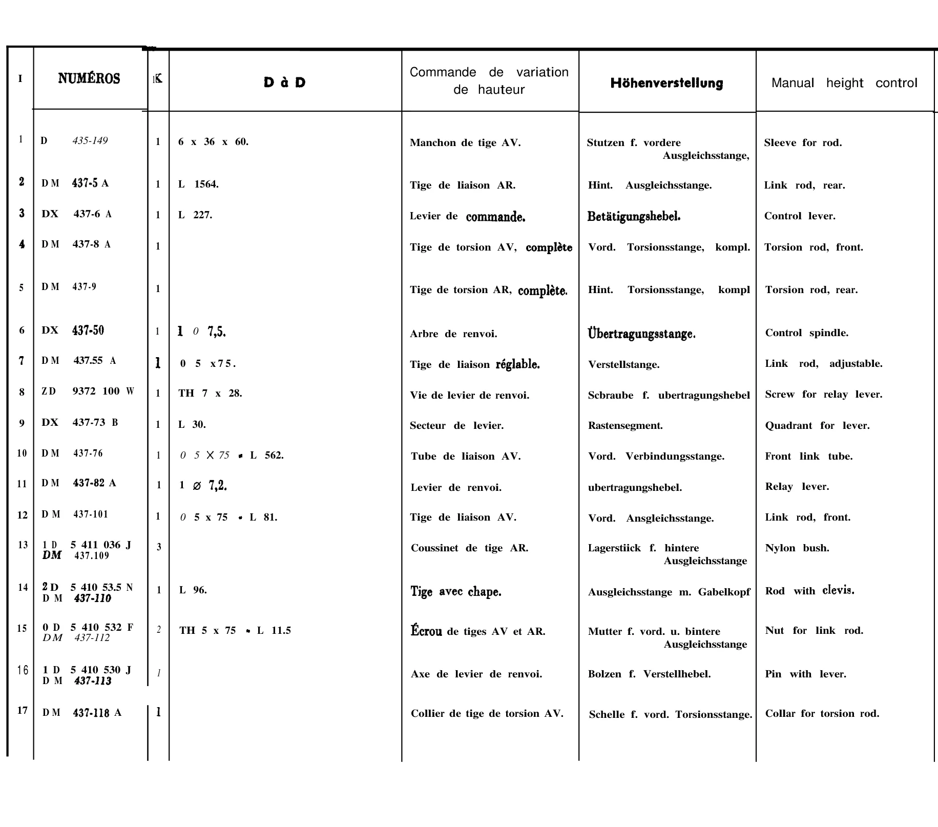 Manual height control, page 296 of 698 — 604 Parts Catalogue — Volume I