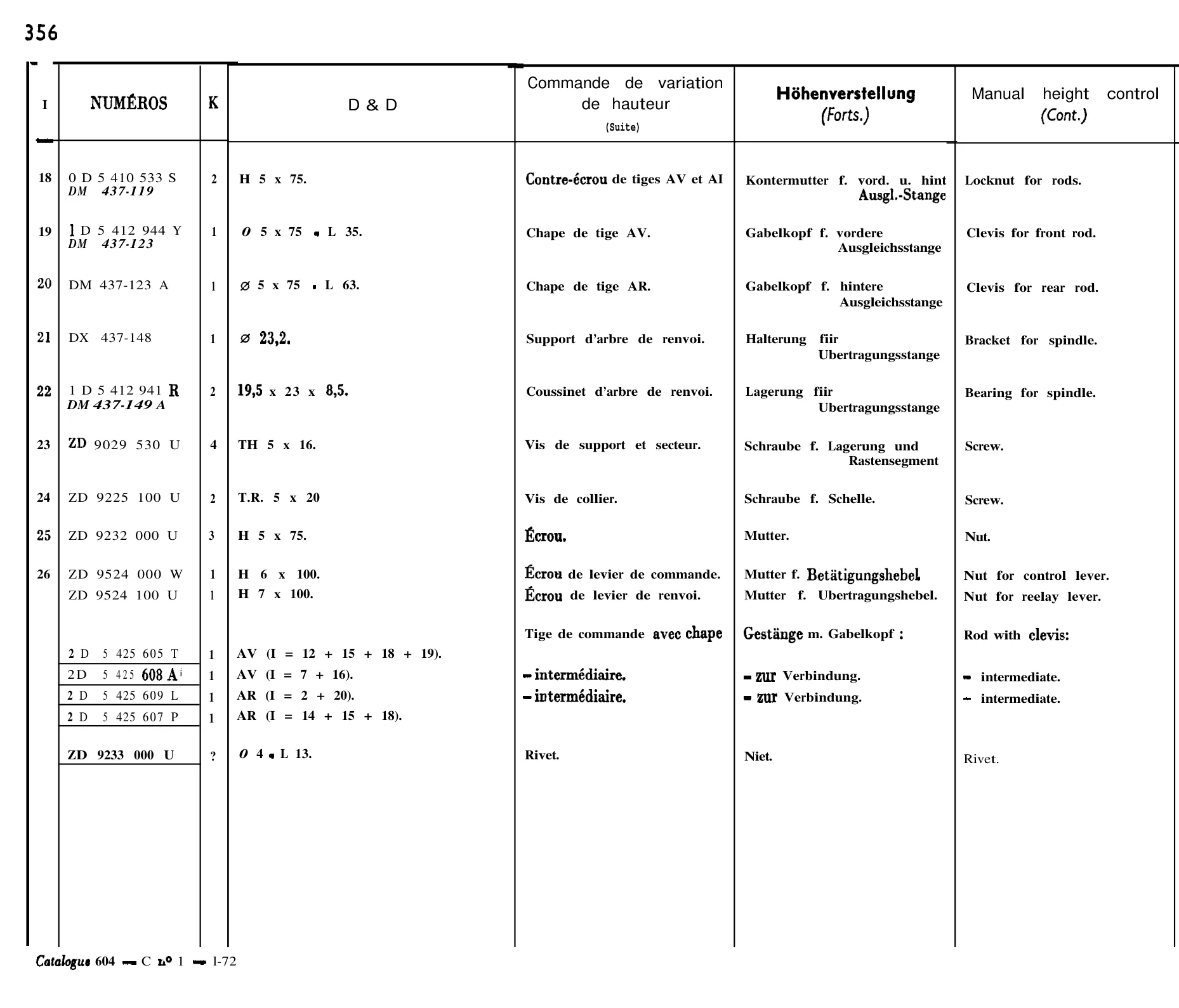 Manual height control, page 297 of 698 — 604 Parts Catalogue — Volume I