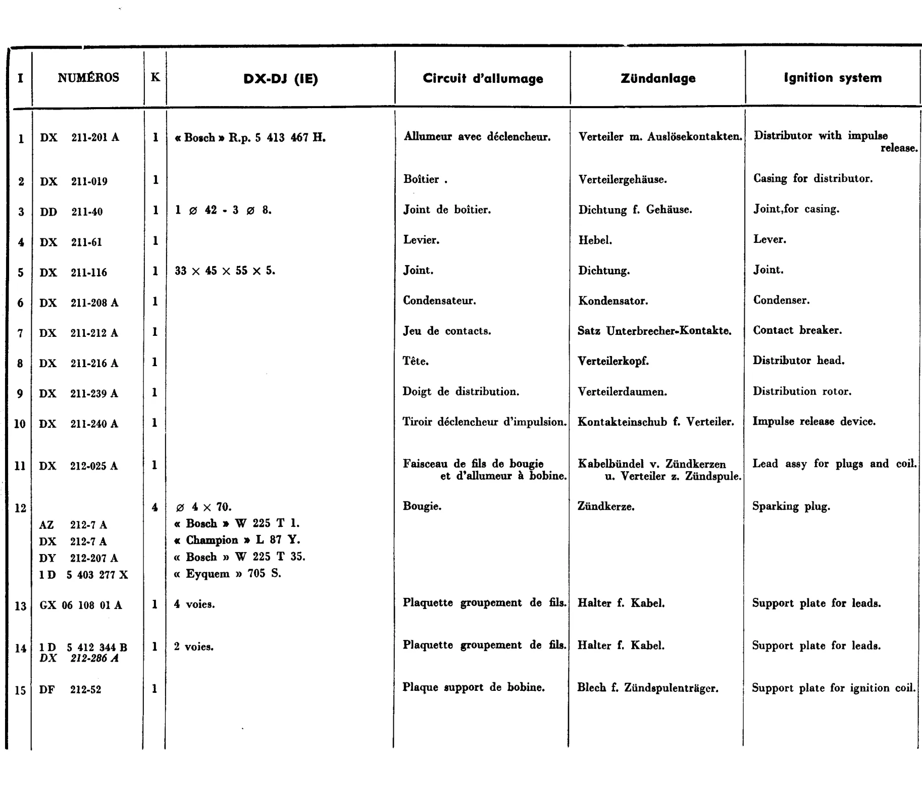Ignition circuit, page 304 of 698 — 604 Parts Catalogue — Volume I