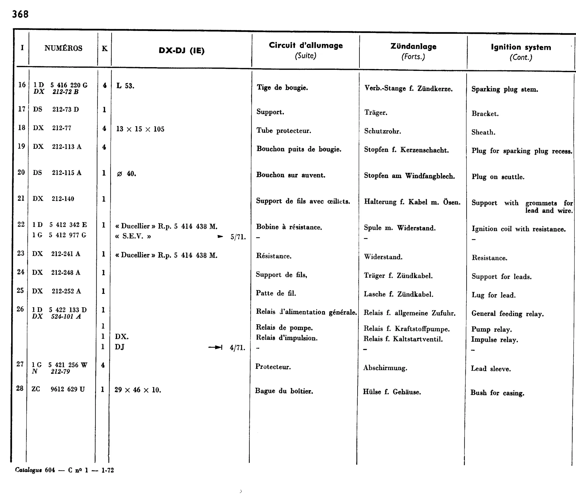 Ignition circuit, page 305 of 698 — 604 Parts Catalogue — Volume I