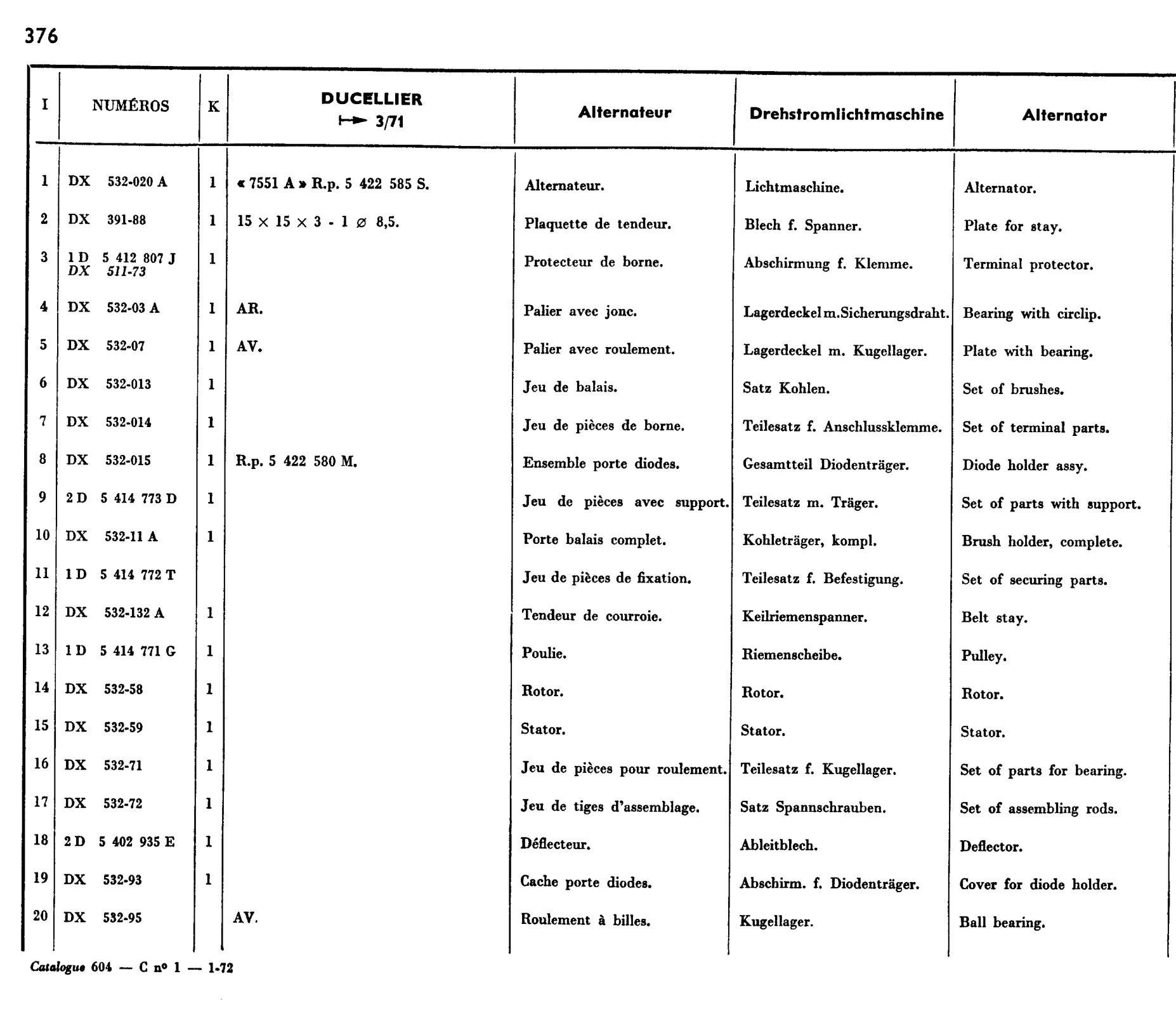 Ducellier 3/73->, page 311 of 698 — 604 Parts Catalogue — Volume I