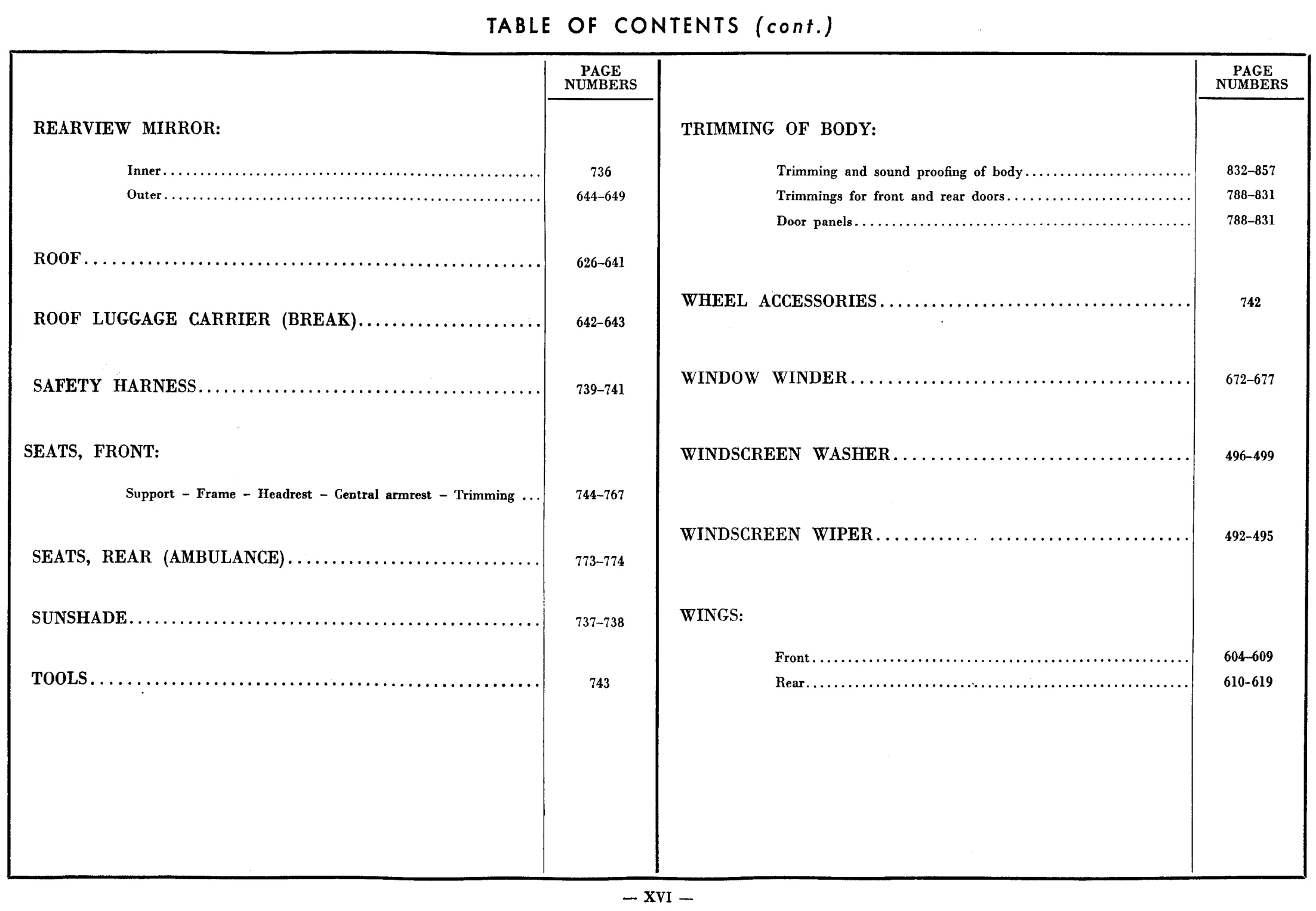 Contents, page 326 of 698 — 604 Parts Catalogue — Volume I