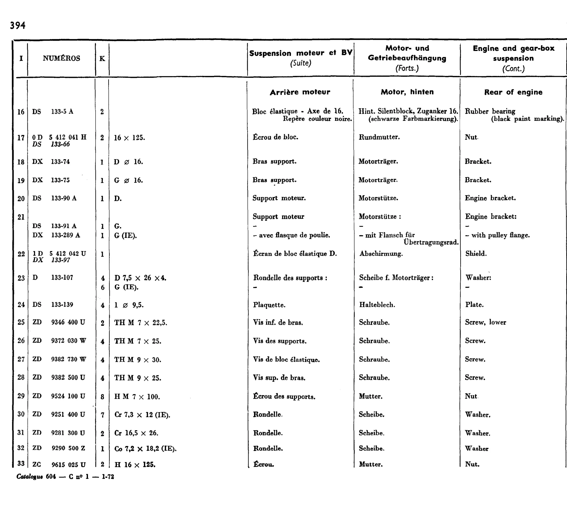 Engine & Gearbox mounts, page 346 of 698 — 604 Parts Catalogue — Volume I
