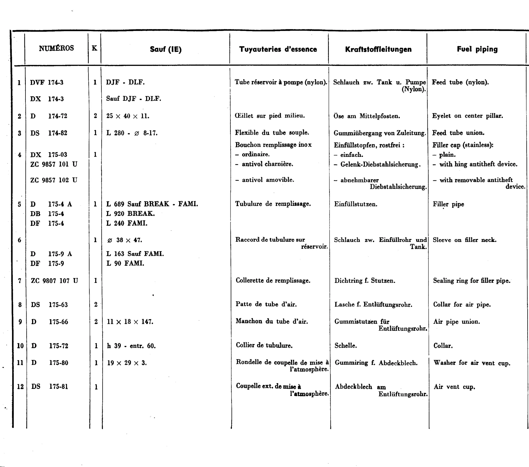 Fuel piping, page 351 of 698 — 604 Parts Catalogue — Volume I