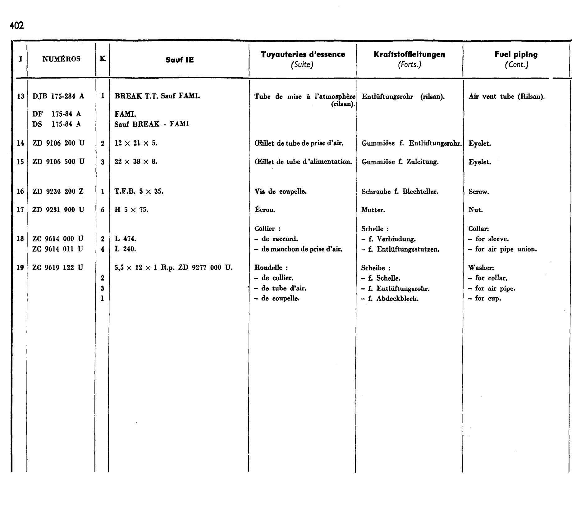 Fuel piping, page 352 of 698 — 604 Parts Catalogue — Volume I