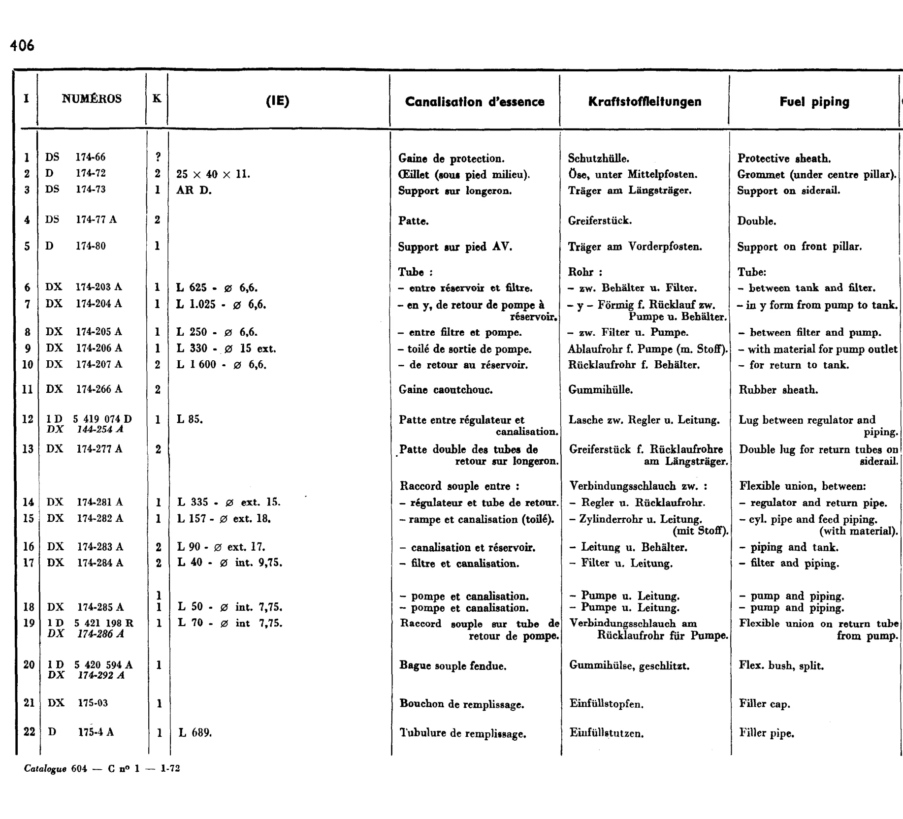 Fuel piping (IE), page 356 of 698 — 604 Parts Catalogue — Volume I