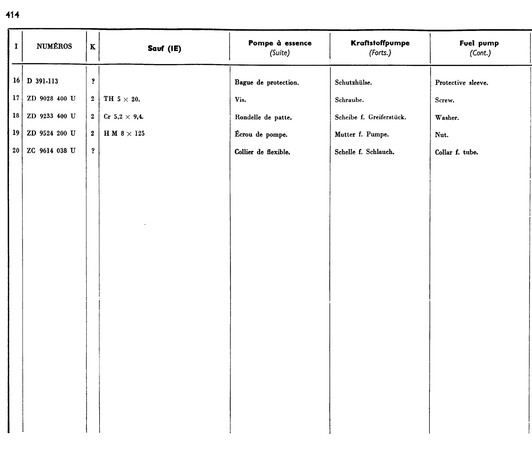 Fuel pump, page 361 of 698 — 604 Parts Catalogue — Volume I