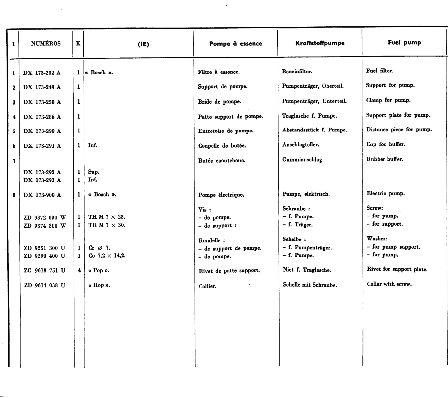 Fuel pump (IE), page 363 of 698 — 604 Parts Catalogue — Volume I