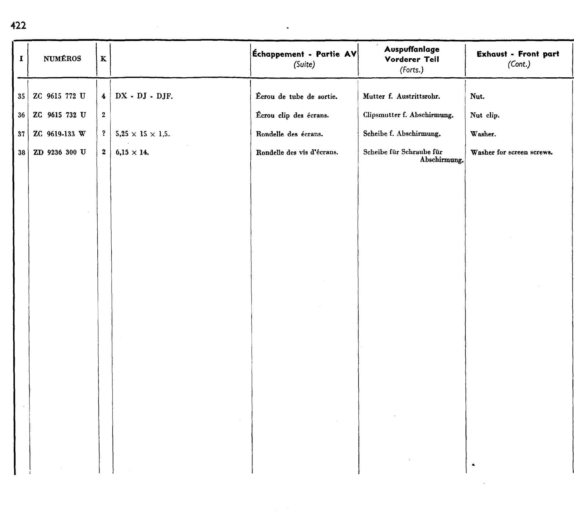 Exhaust / Exhaust system (front), page 367 of 698 — 604 Parts Catalogue — Volume I