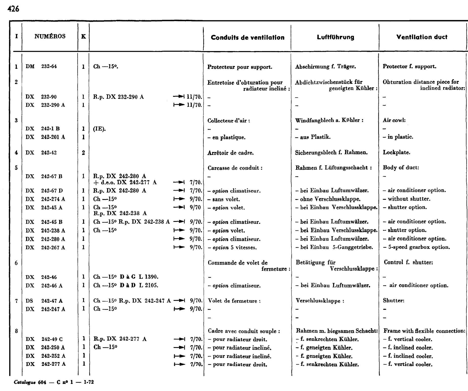 Cooling air intake, page 371 of 698 — 604 Parts Catalogue — Volume I
