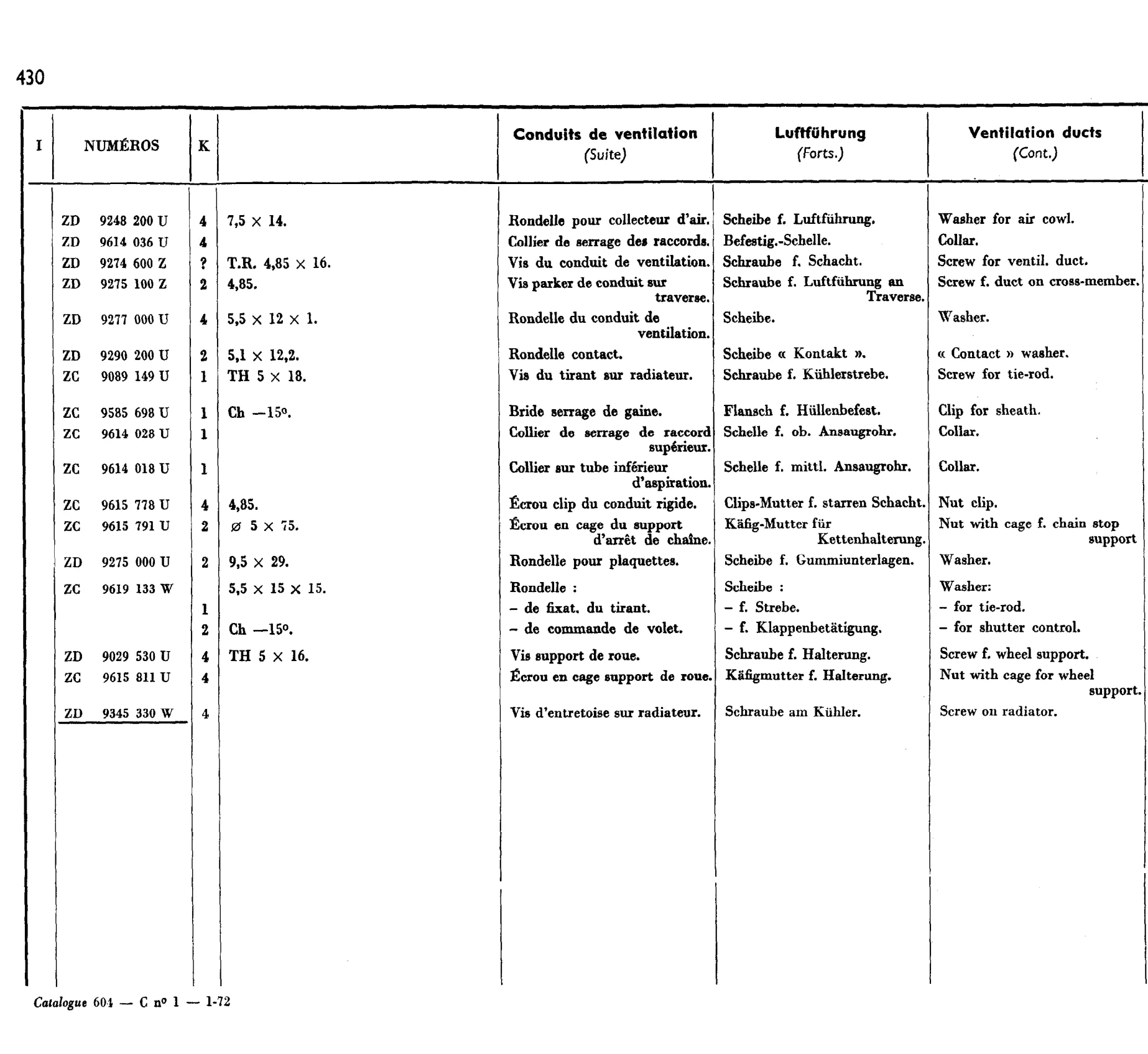 Cooling air intake, page 373 of 698 — 604 Parts Catalogue — Volume I