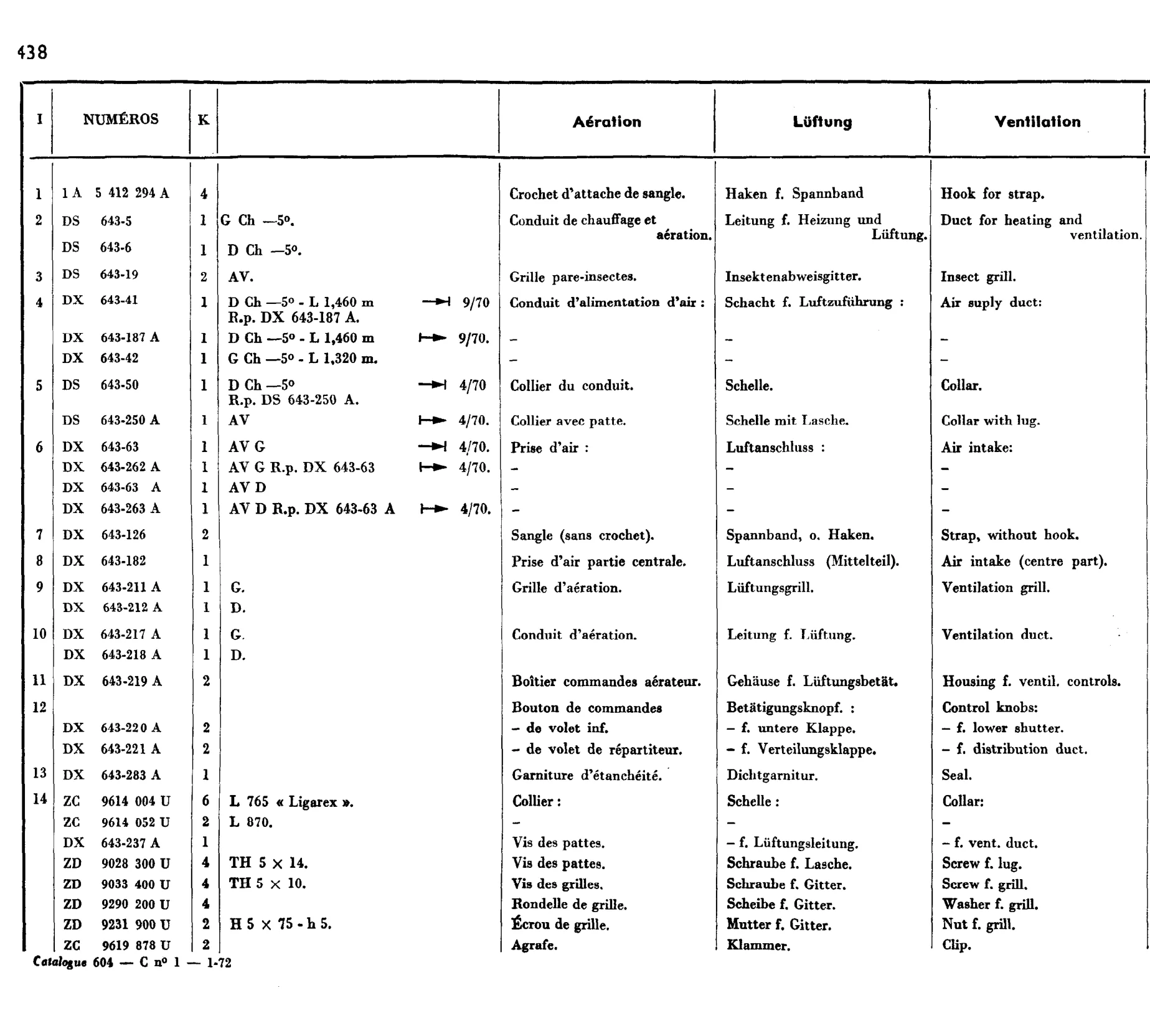 Ventilation, page 380 of 698 — 604 Parts Catalogue — Volume I