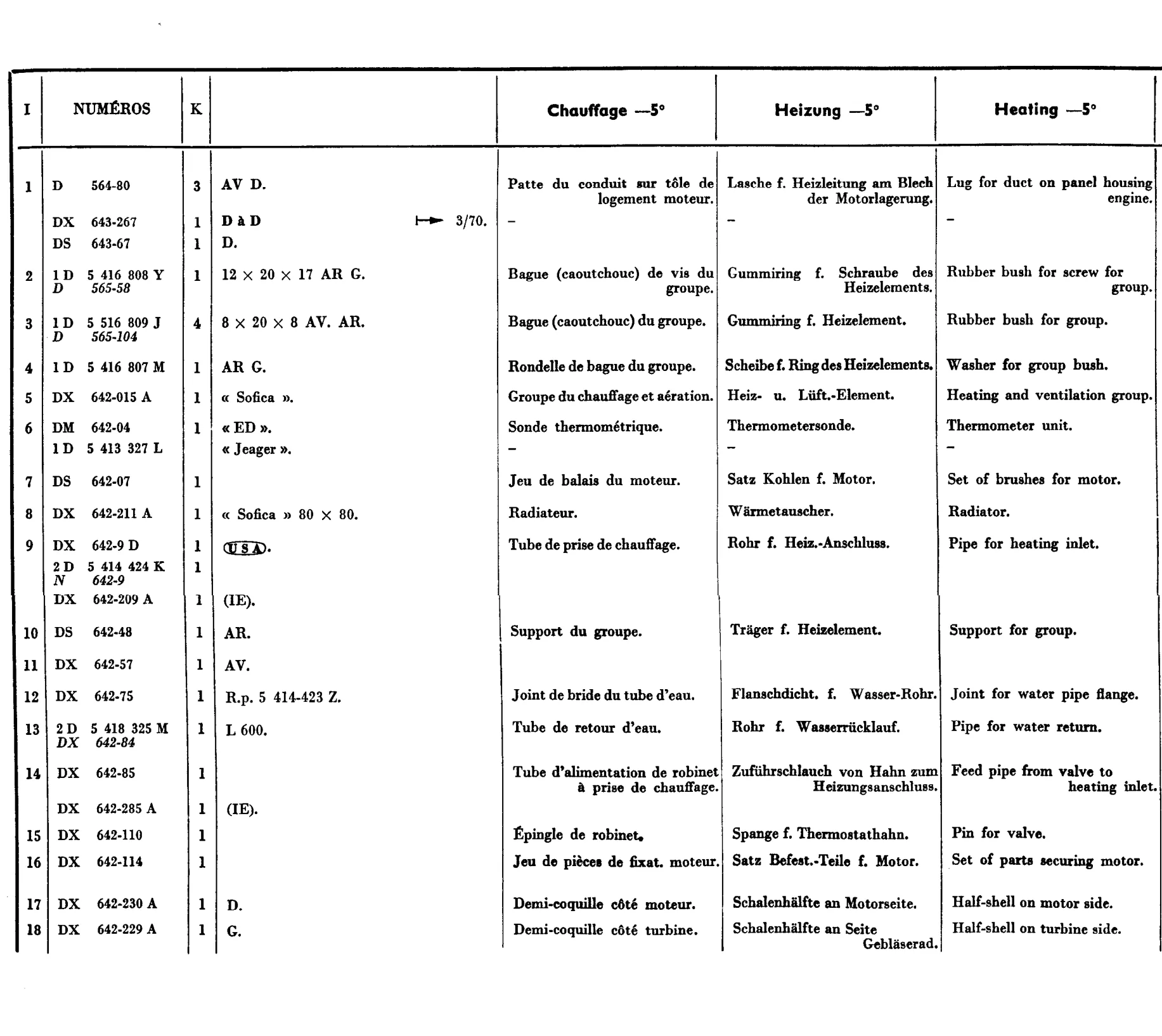 Heater -5°, page 386 of 698 — 604 Parts Catalogue — Volume I