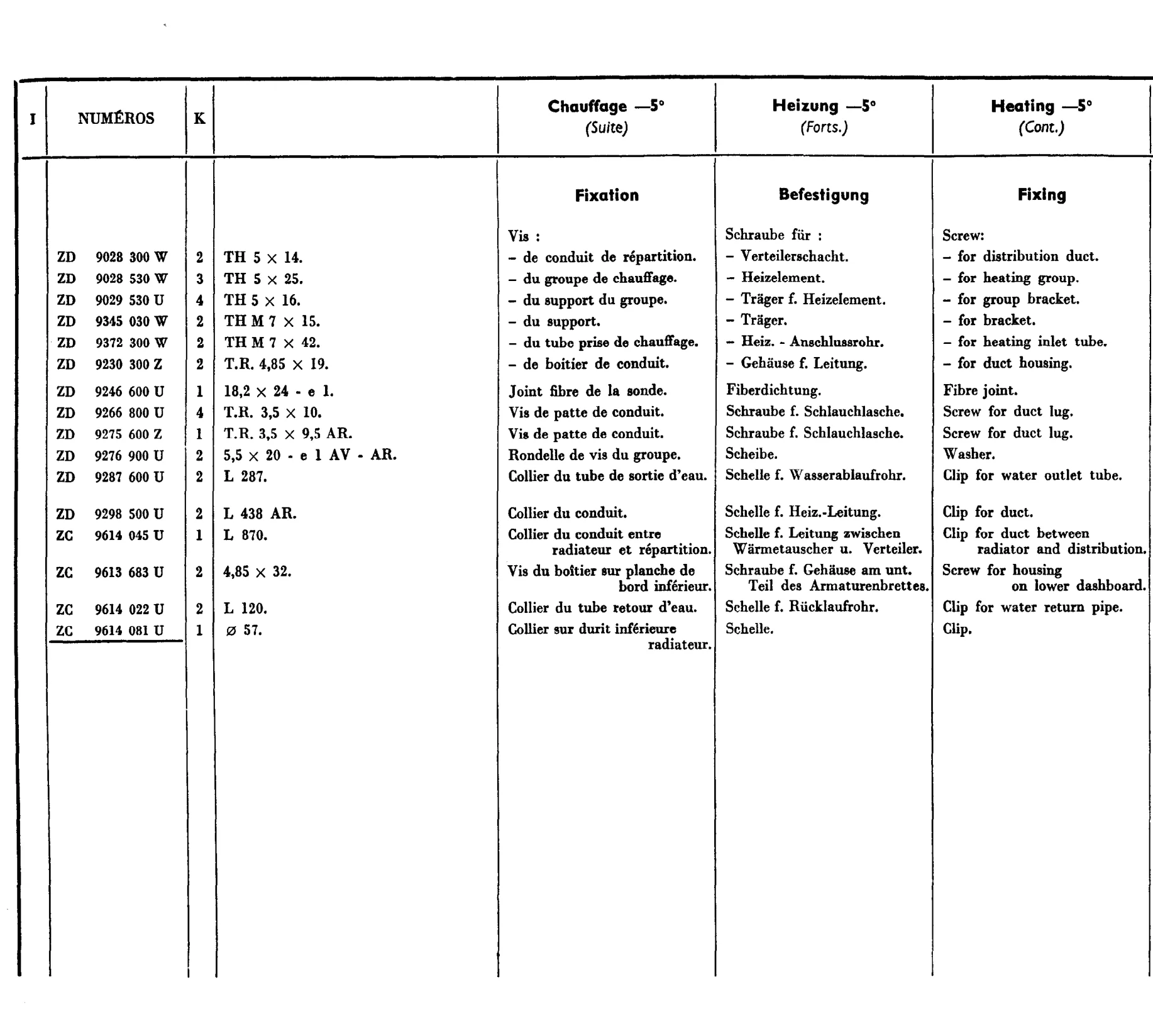 Heater -5°, page 388 of 698 — 604 Parts Catalogue — Volume I