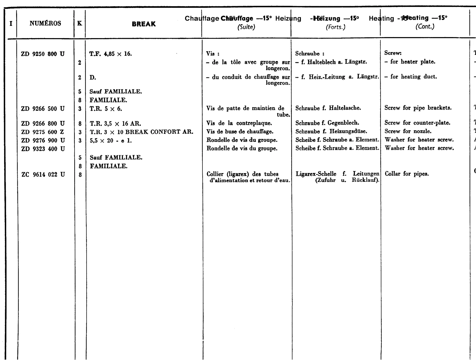 Heater -15, page 397 of 698 — 604 Parts Catalogue — Volume I