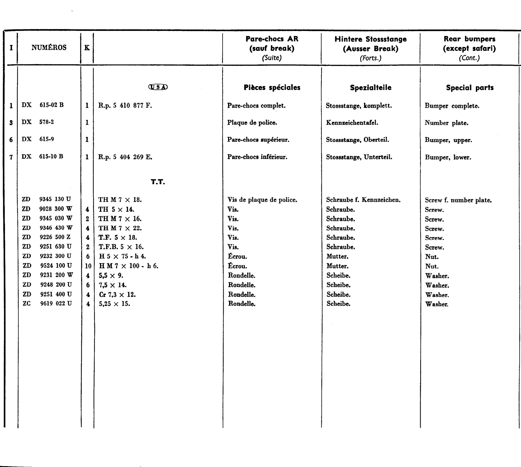 Rear bumpers, page 403 of 698 — 604 Parts Catalogue — Volume I