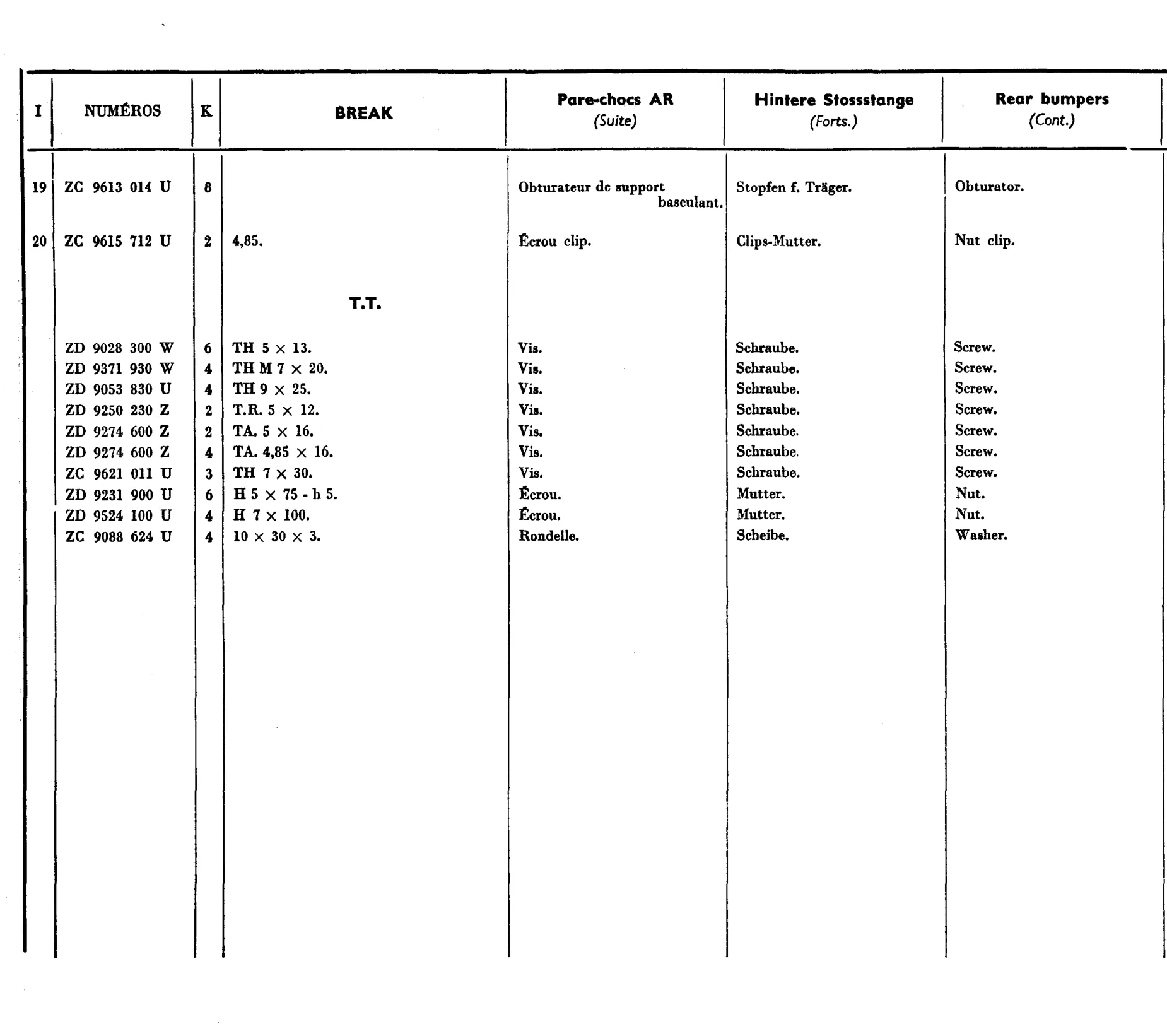 Rear bumpers (Break), page 406 of 698 — 604 Parts Catalogue — Volume I