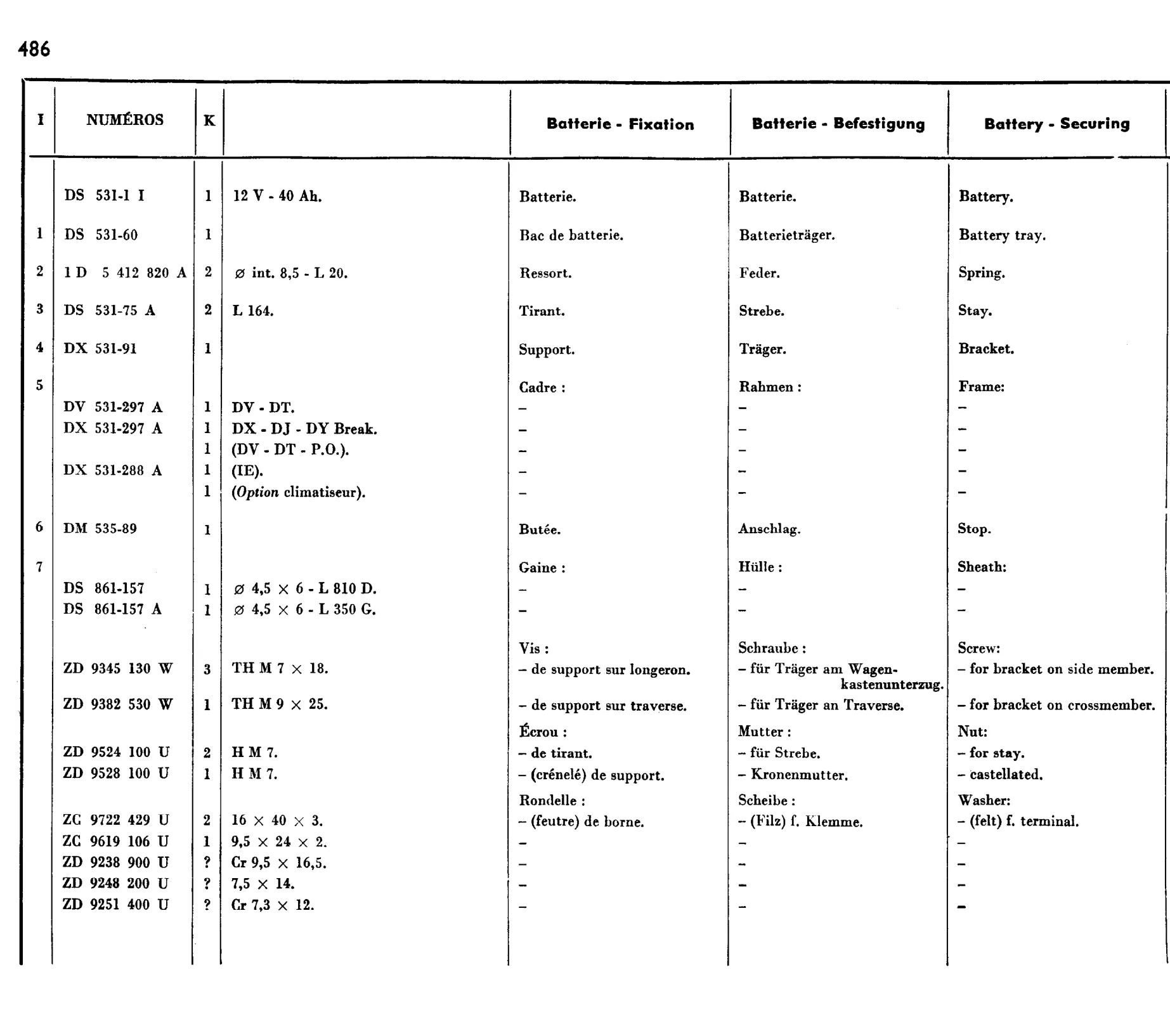 Battery holder, page 416 of 698 — 604 Parts Catalogue — Volume I