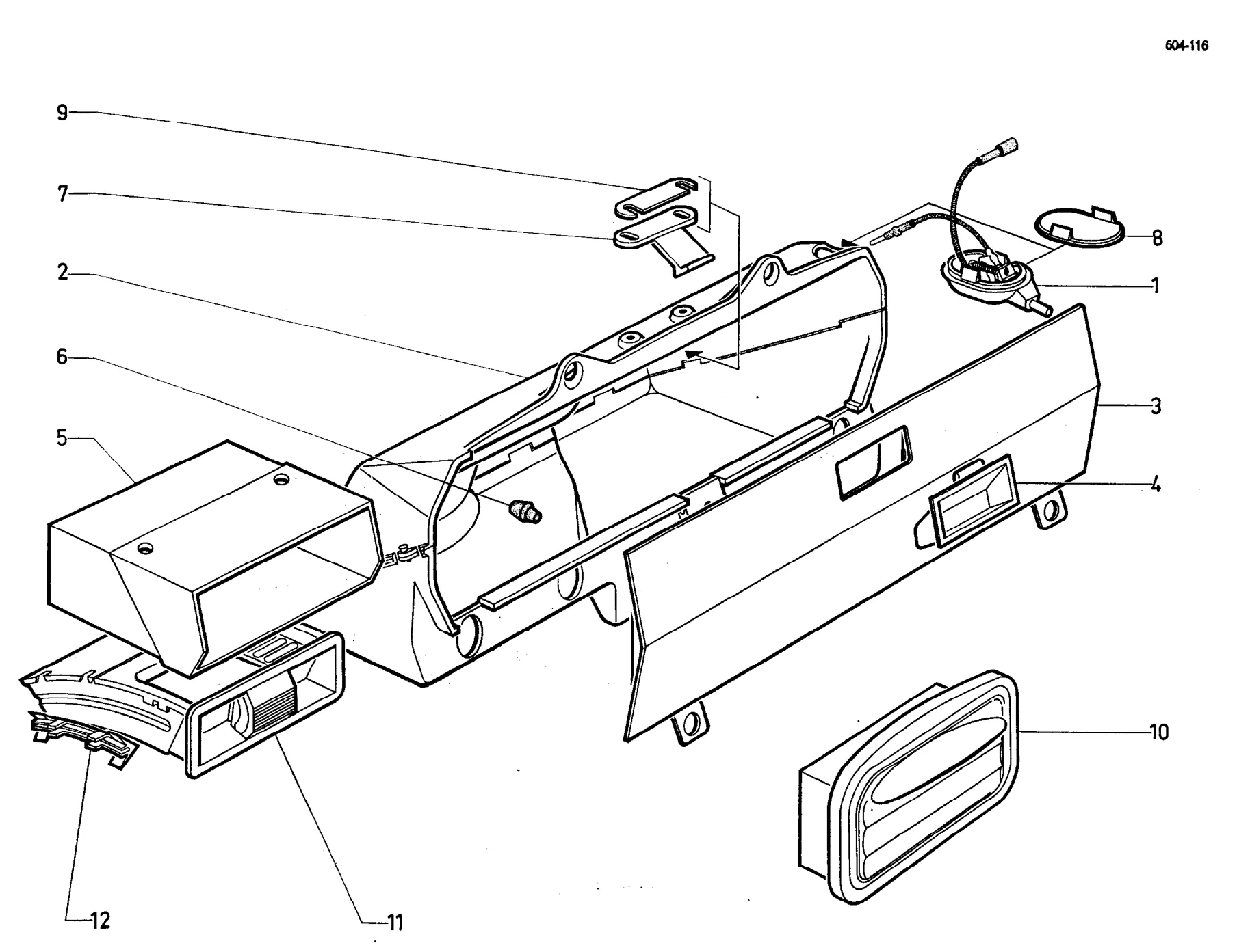 Glove box, Ashtrays, page 417 of 698 — 604 Parts Catalogue — Volume I