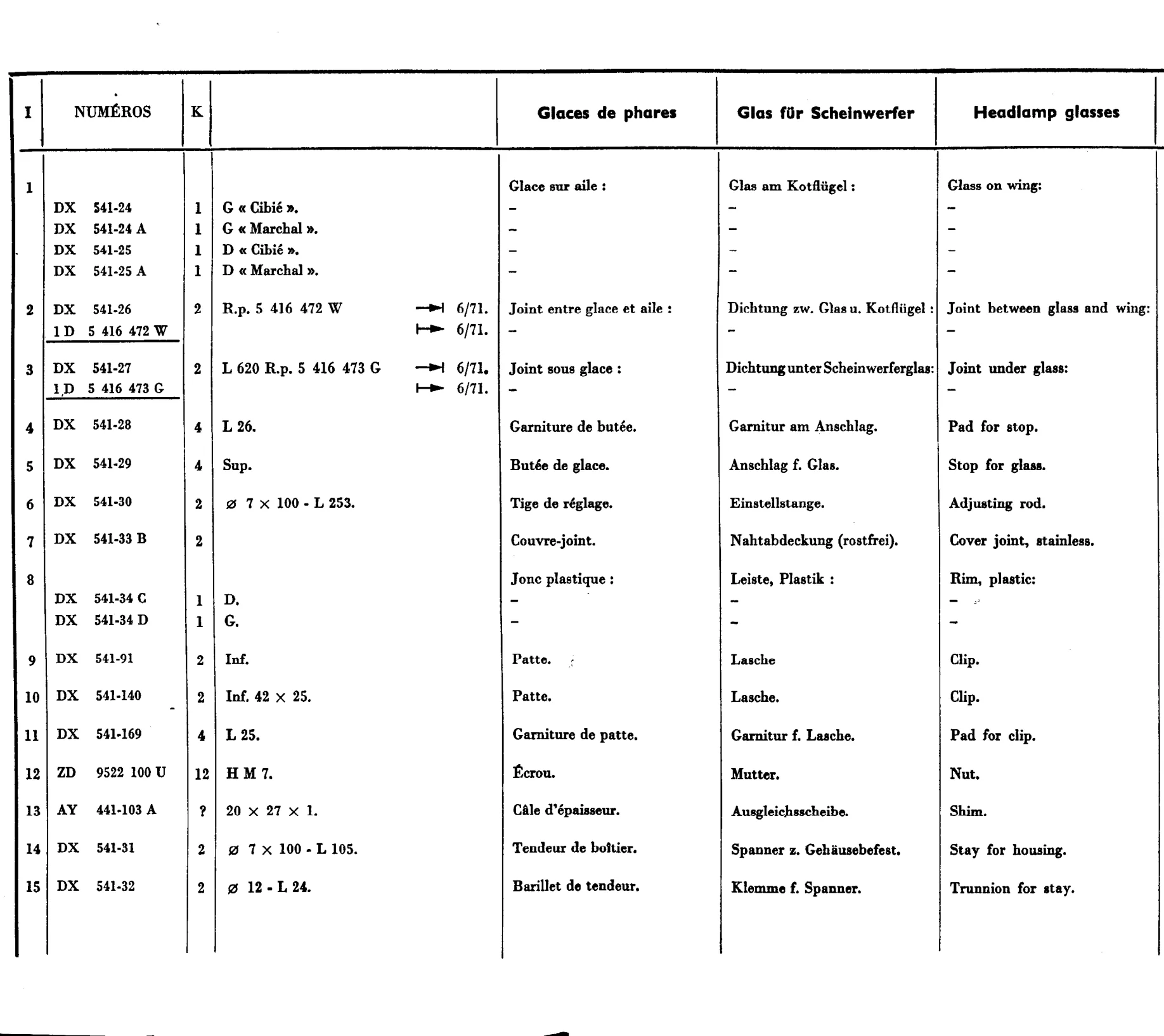 Headlamp glass, page 438 of 698 — 604 Parts Catalogue — Volume I