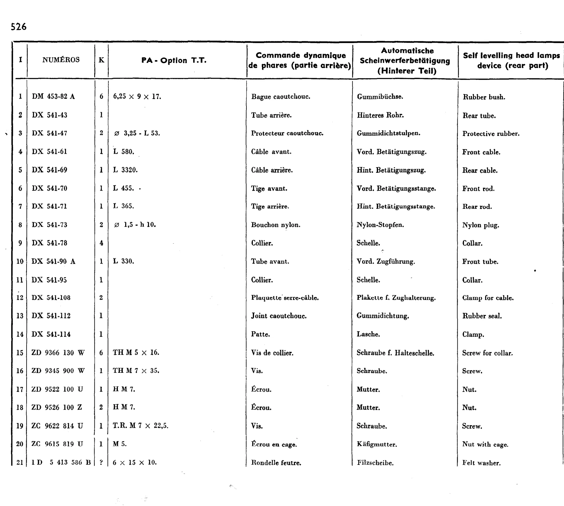 Headlamp levelling, page 446 of 698 — 604 Parts Catalogue — Volume I