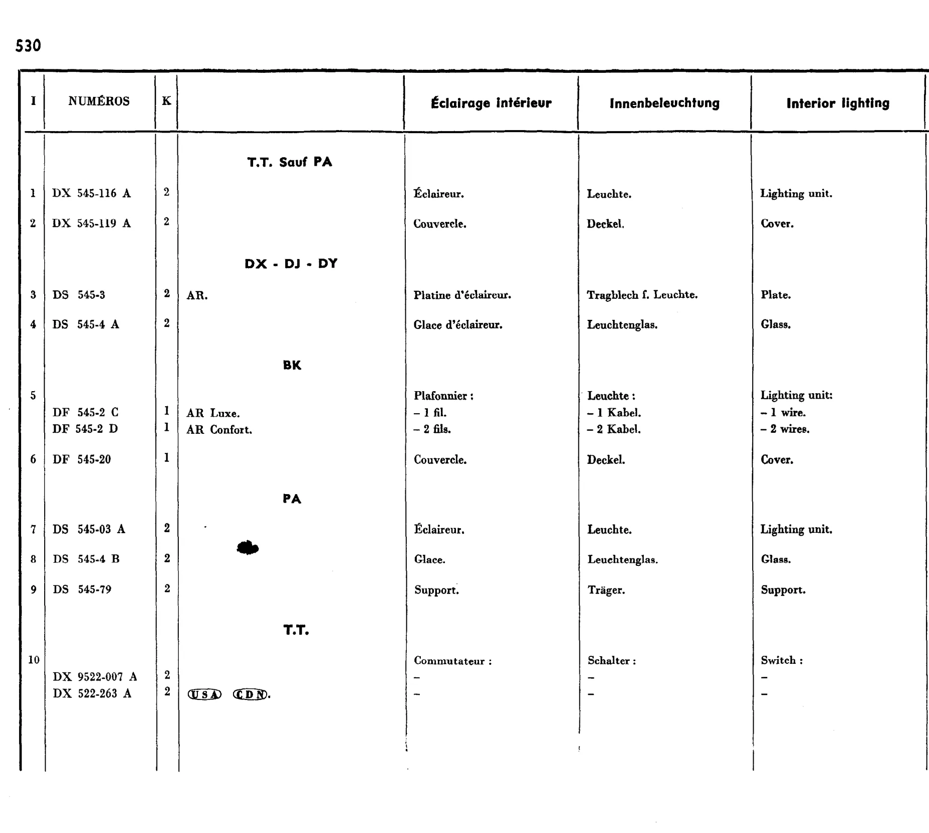 Interior lighting, page 450 of 698 — 604 Parts Catalogue — Volume I