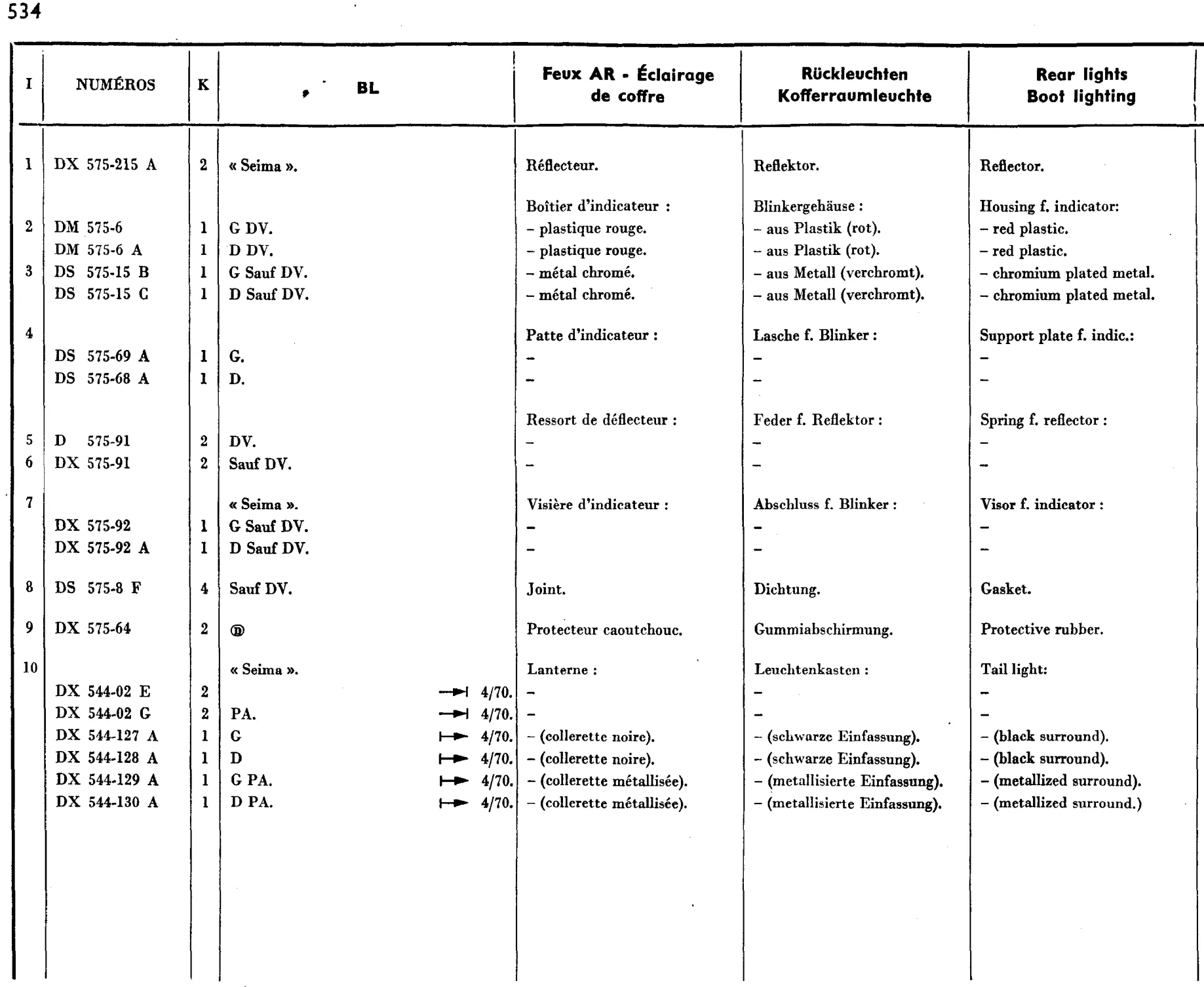 Rear lights, boot light, page 453 of 698 — 604 Parts Catalogue — Volume I