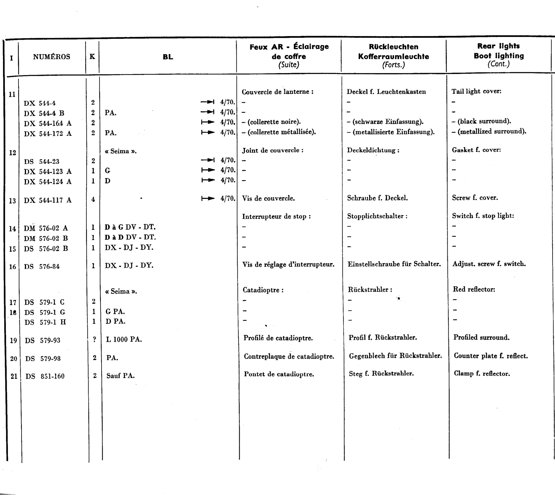 Rear lights, boot light, page 454 of 698 — 604 Parts Catalogue — Volume I