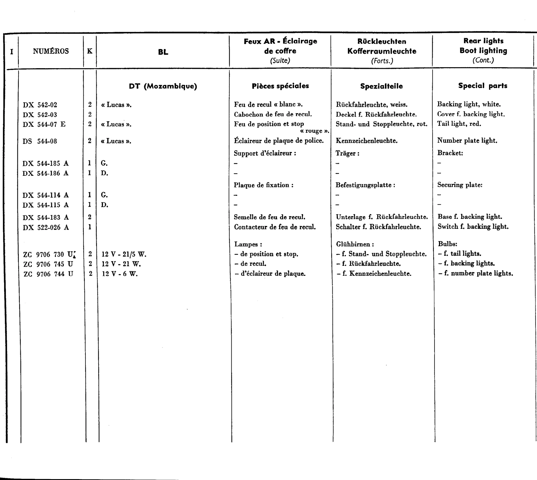 Rear lights, boot light, page 456 of 698 — 604 Parts Catalogue — Volume I