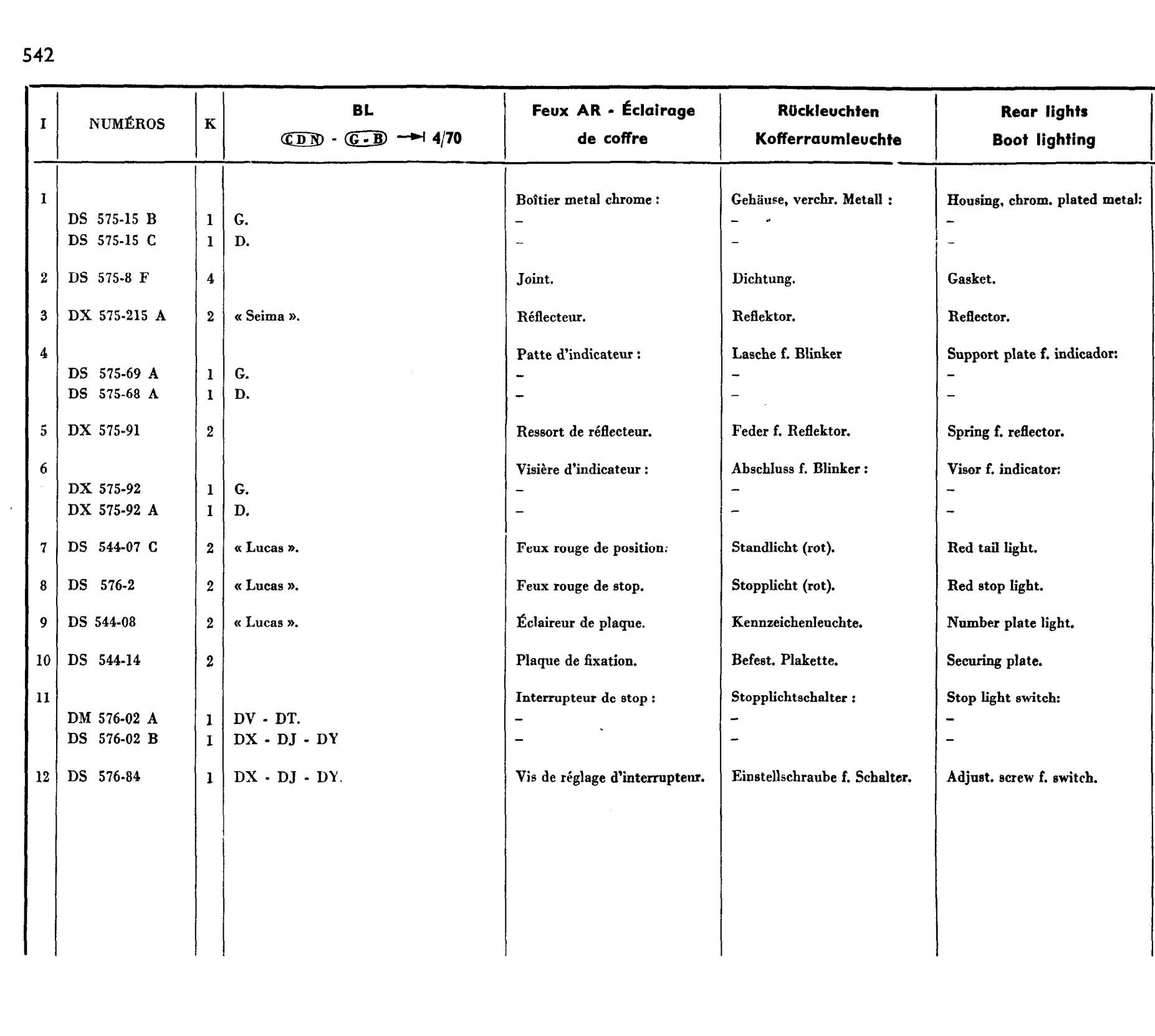 Rear lights, boot light, page 458 of 698 — 604 Parts Catalogue — Volume I