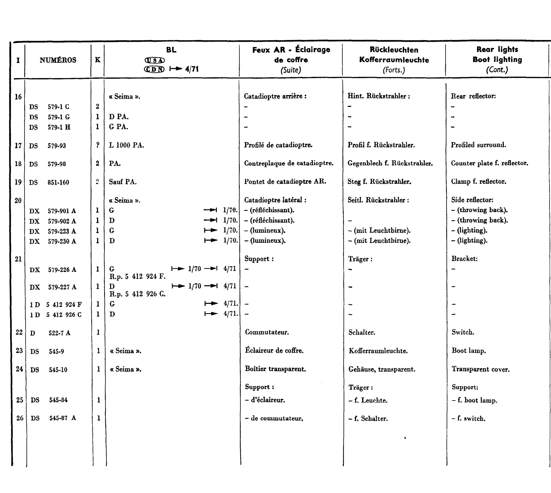 Rear lights, boot light, page 462 of 698 — 604 Parts Catalogue — Volume I
