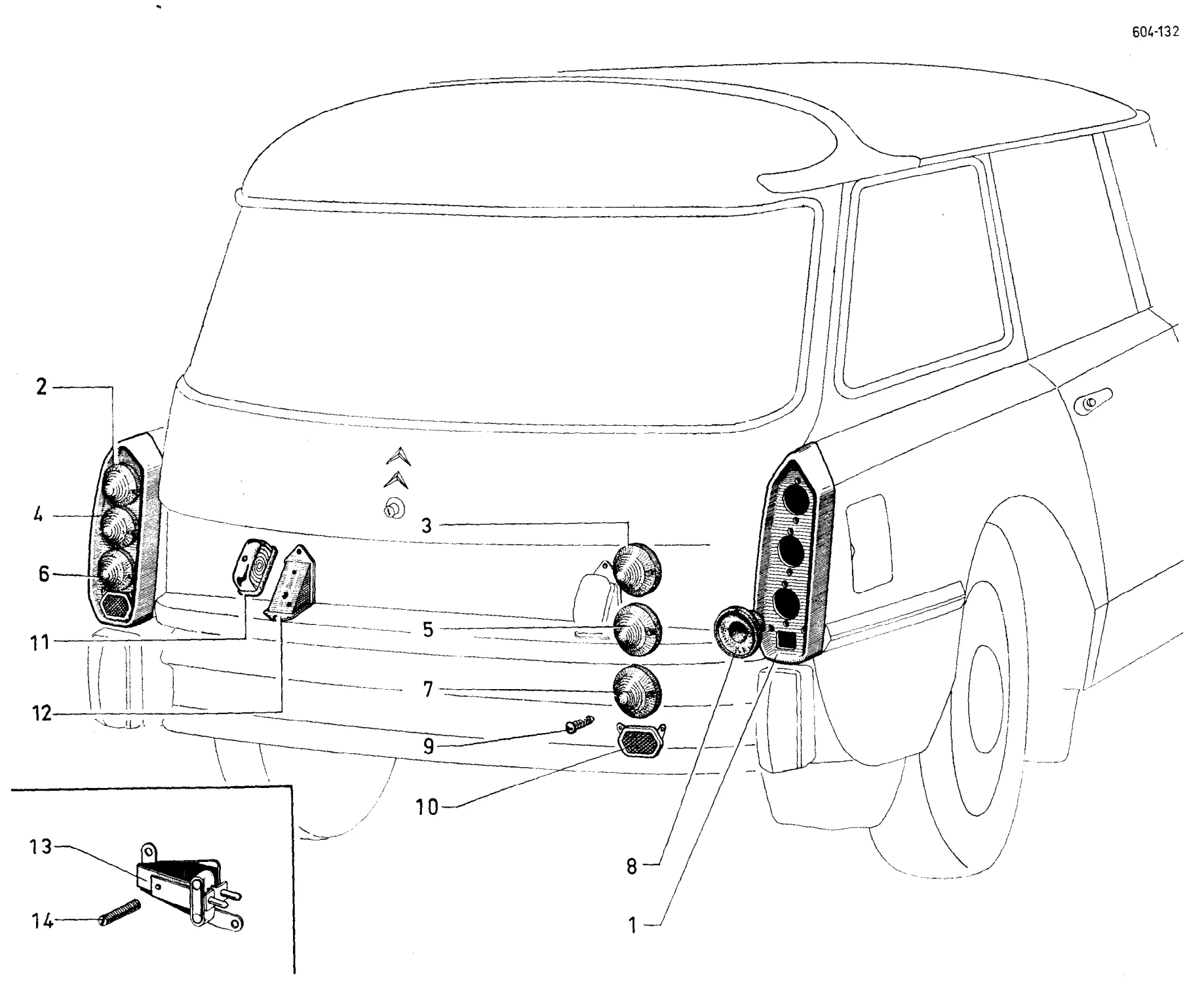 Rear lights (Break), page 464 of 698 — 604 Parts Catalogue — Volume I