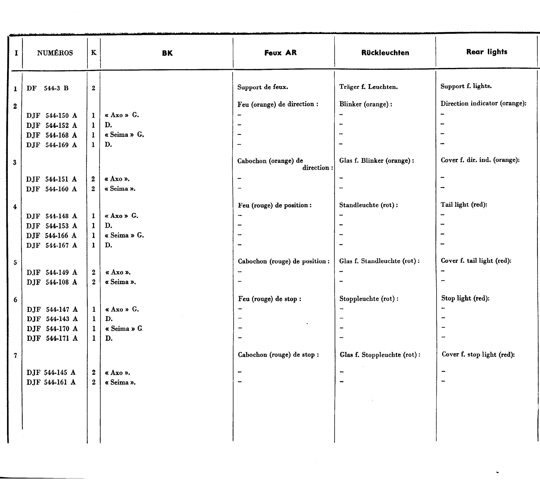 Rear lights (Break), page 465 of 698 — 604 Parts Catalogue — Volume I