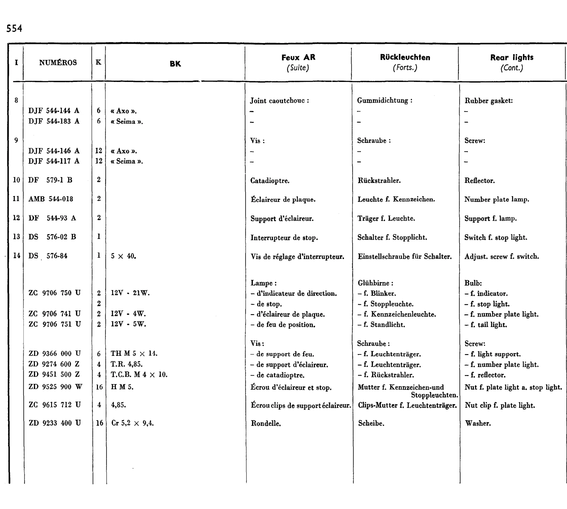 Rear lights (Break), page 466 of 698 — 604 Parts Catalogue — Volume I