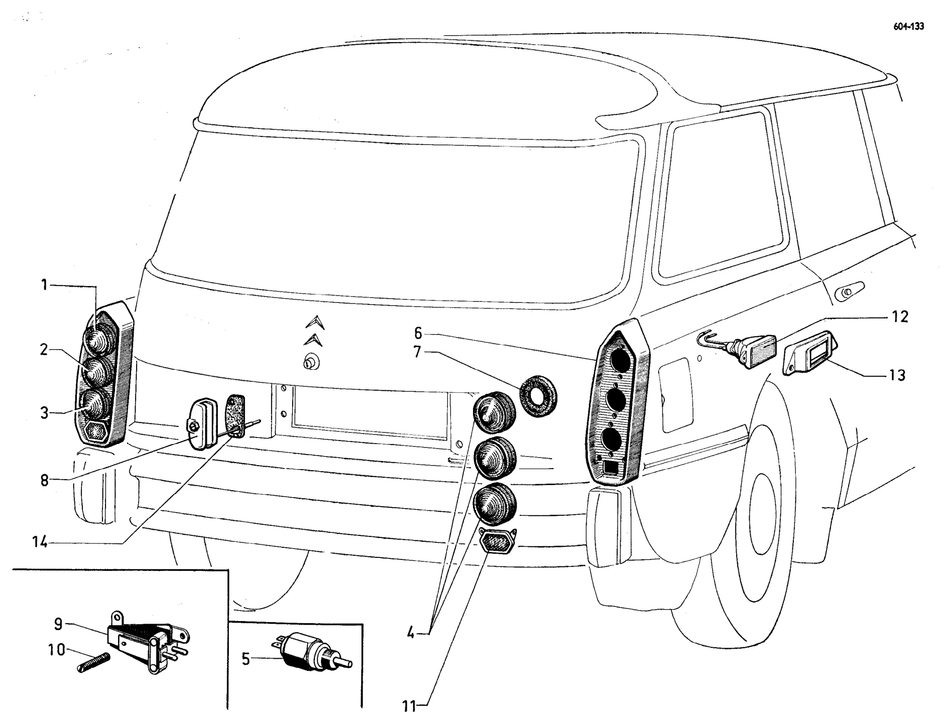 Rear lights (Break), page 467 of 698 — 604 Parts Catalogue — Volume I