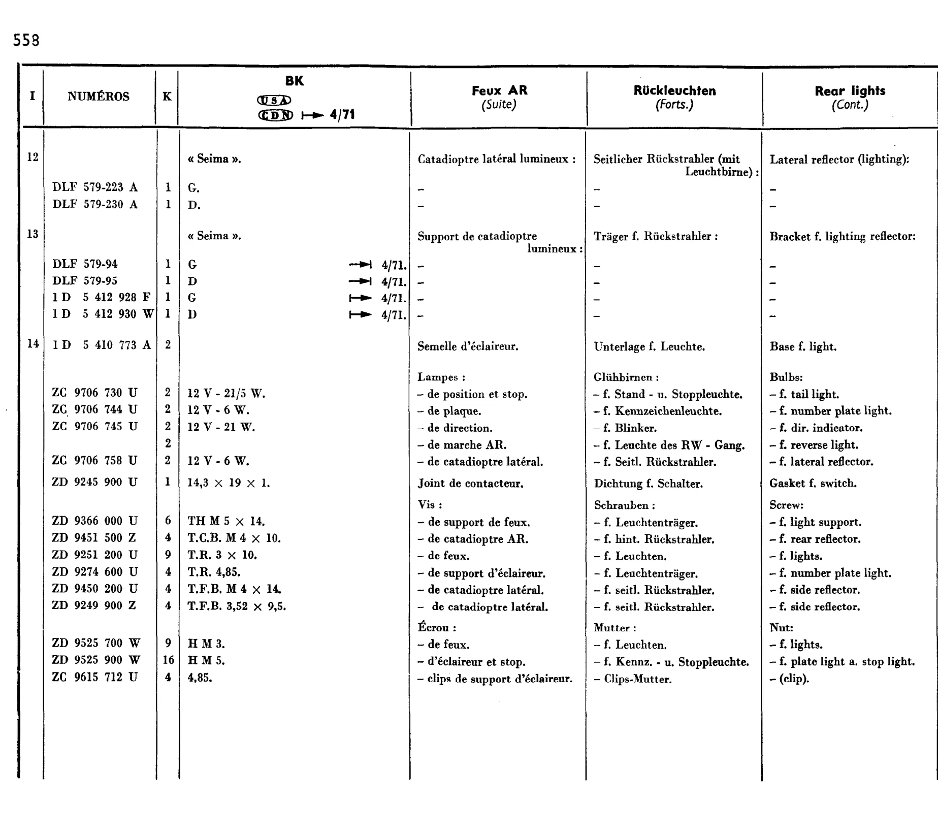 Rear lights (Break), page 469 of 698 — 604 Parts Catalogue — Volume I