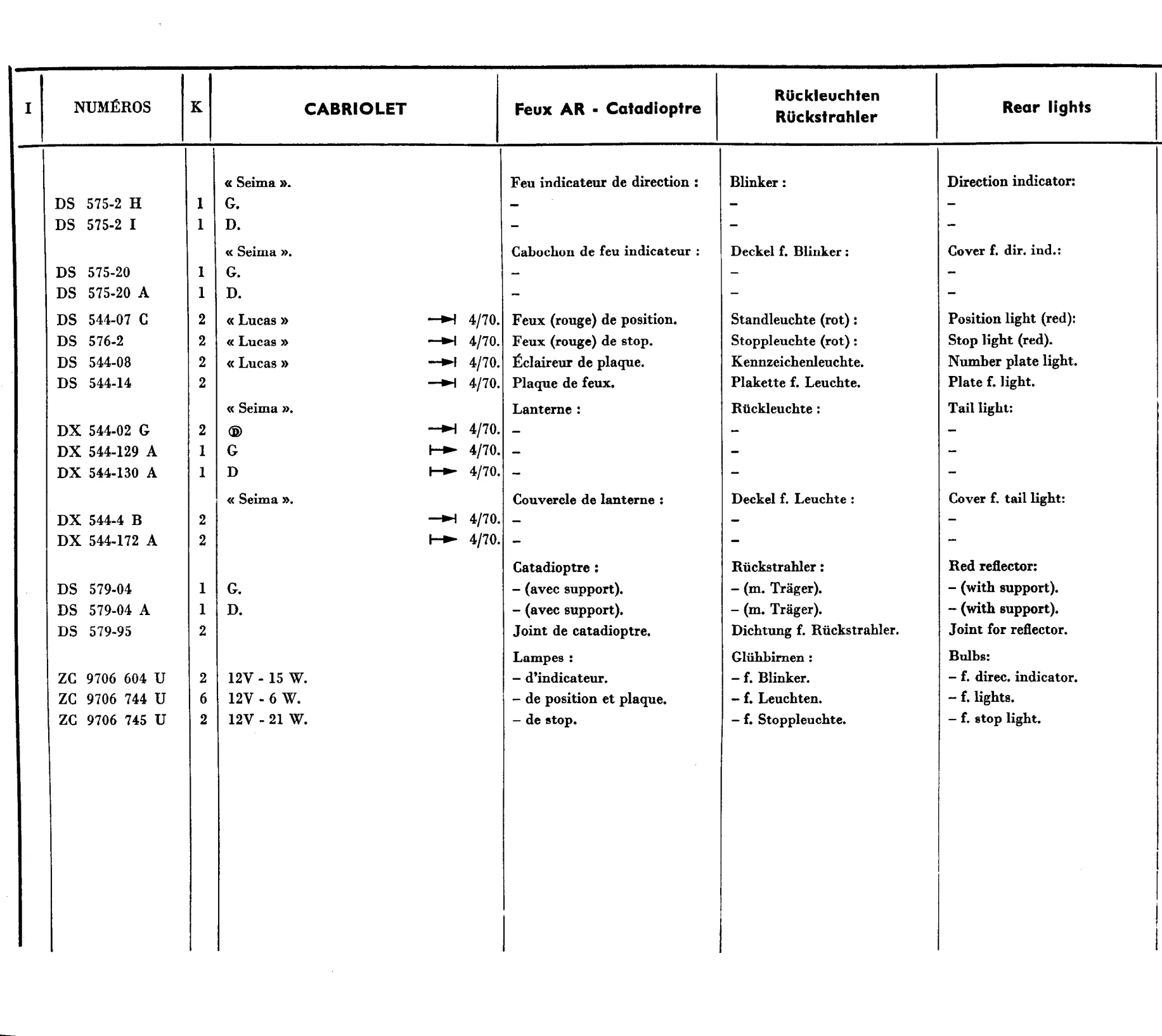 Rear lights (Cabriolet), page 470 of 698 — 604 Parts Catalogue — Volume I