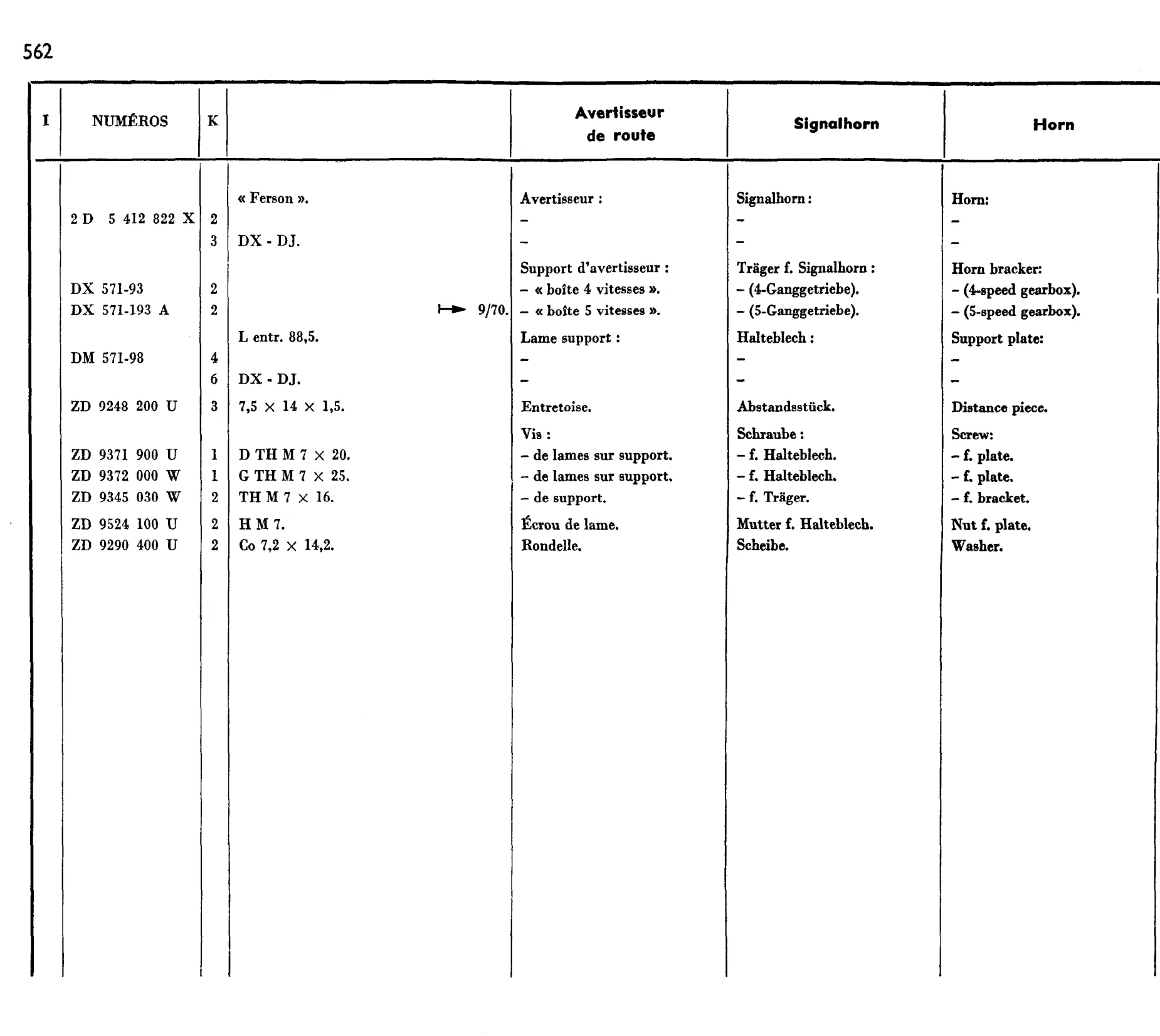 Horn, page 471 of 698 — 604 Parts Catalogue — Volume I