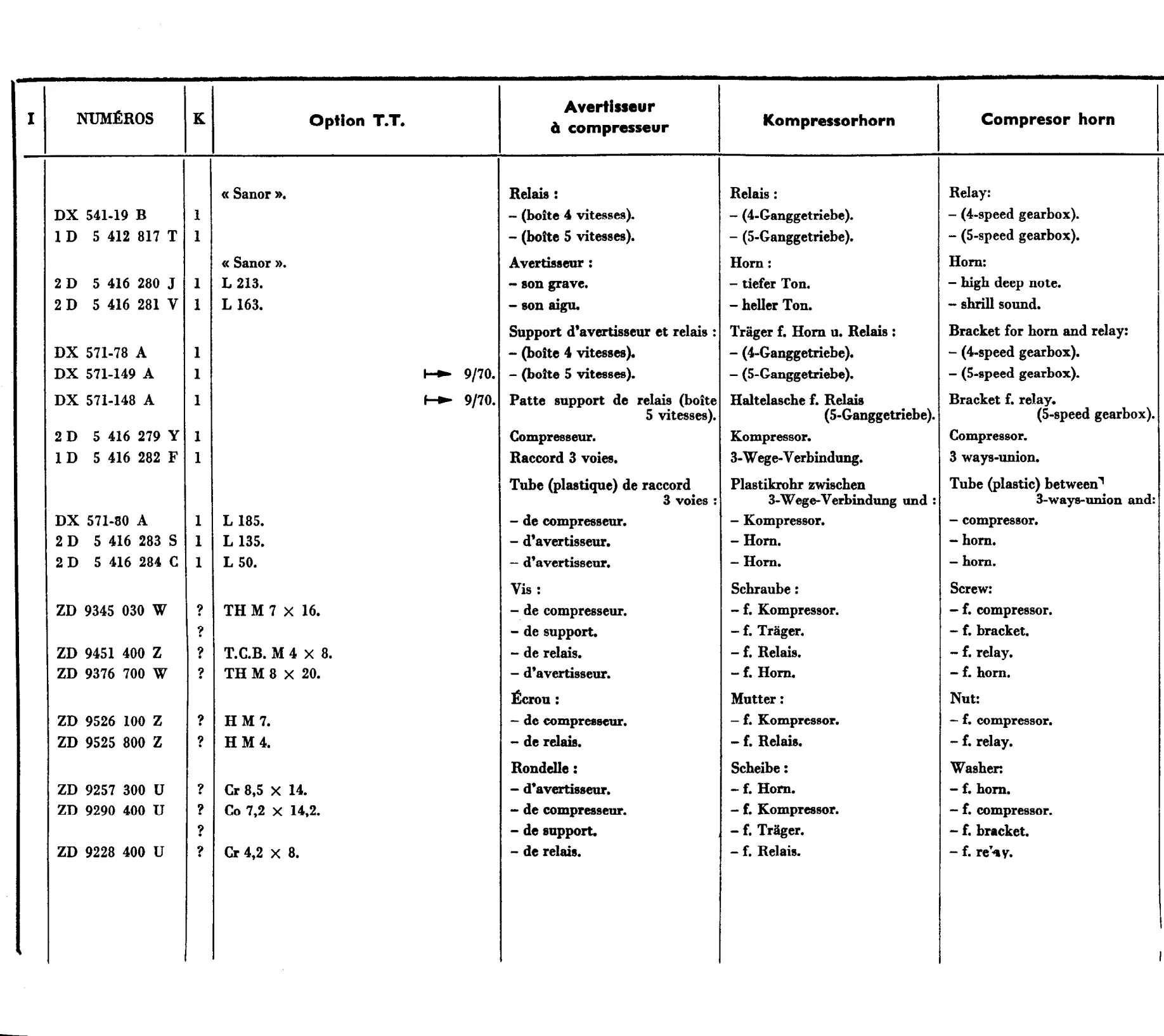 Horn, page 472 of 698 — 604 Parts Catalogue — Volume I