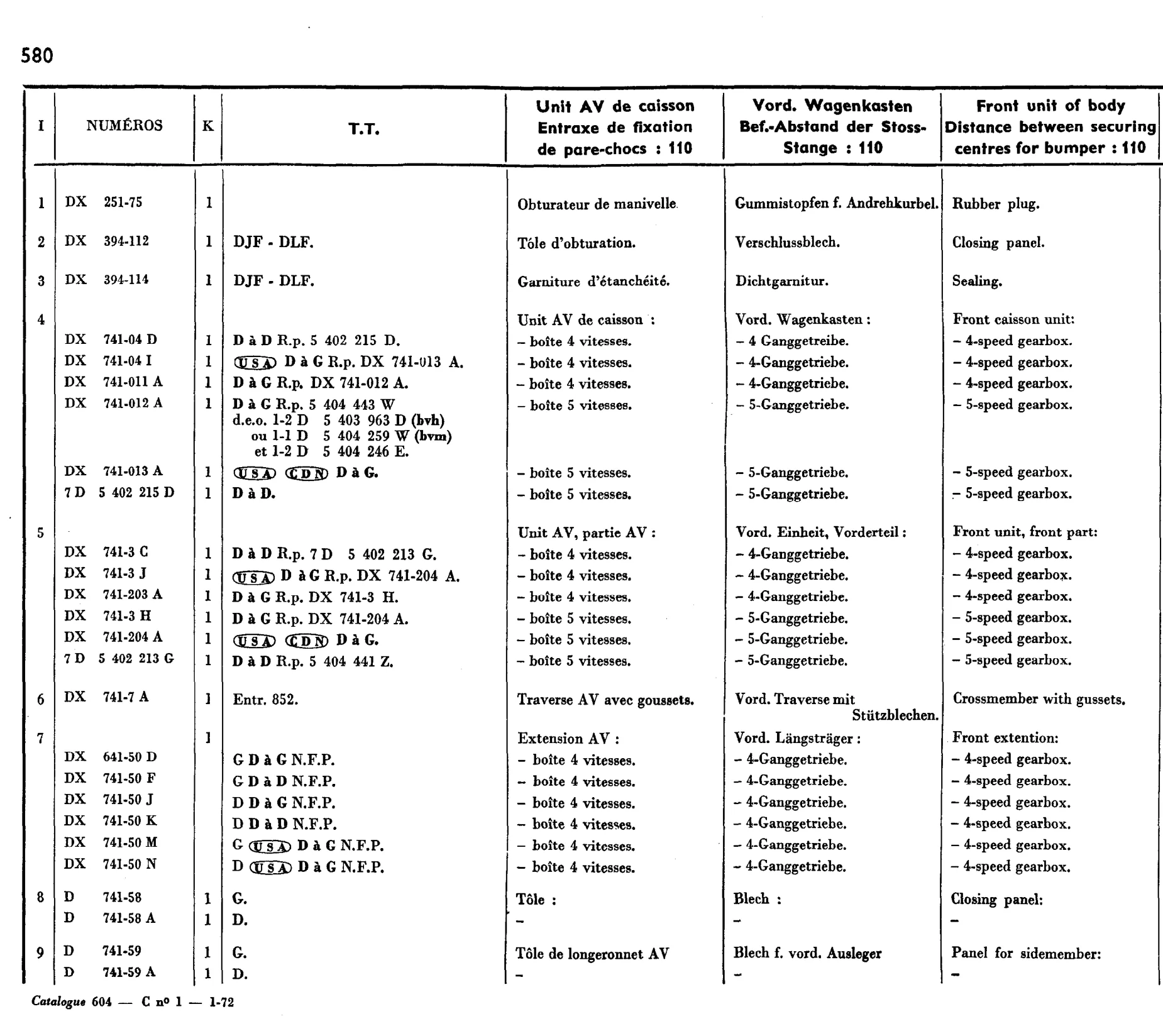 Front body section, page 490 of 698 — 604 Parts Catalogue — Volume I