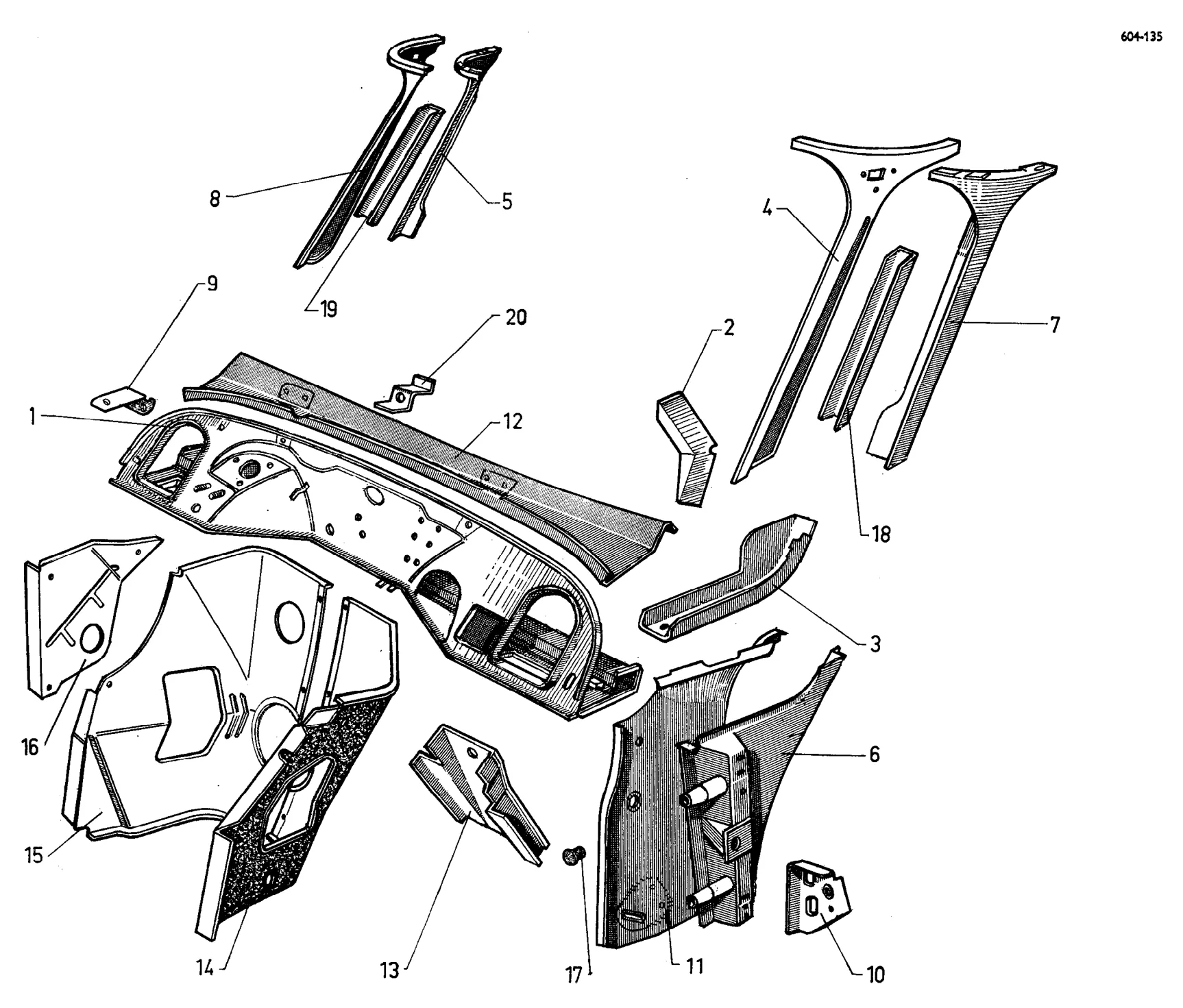 Body elements - front, page 492 of 698 — 604 Parts Catalogue — Volume I