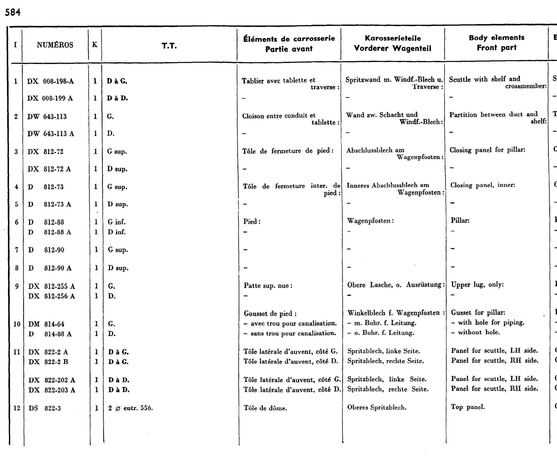 Body elements - front, page 493 of 698 — 604 Parts Catalogue — Volume I
