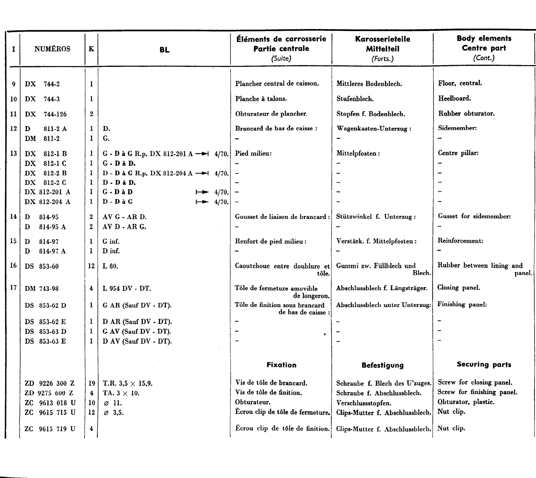 Body elements - centre, page 497 of 698 — 604 Parts Catalogue — Volume I