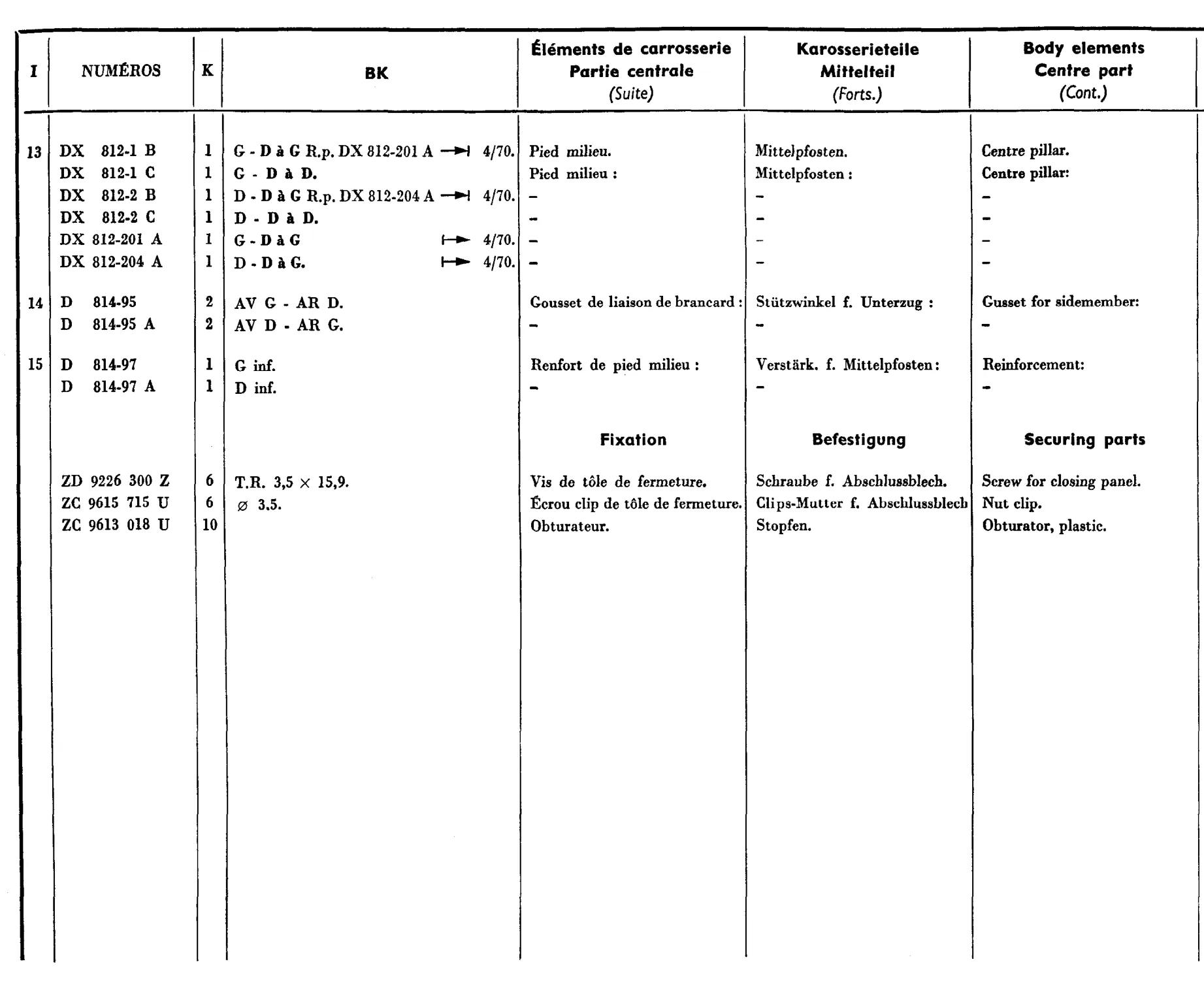 Body elements - centre, page 500 of 698 — 604 Parts Catalogue — Volume I