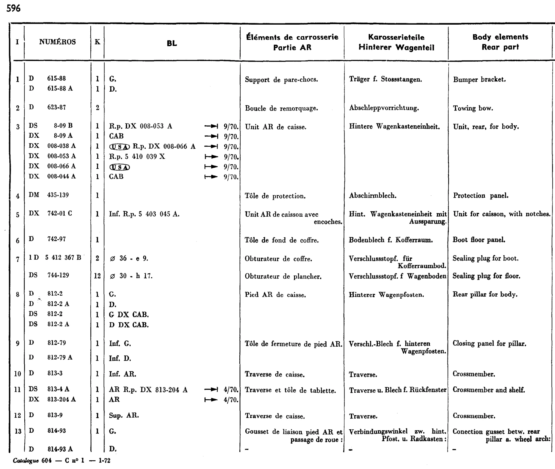 Body elements - rear, page 502 of 698 — 604 Parts Catalogue — Volume I