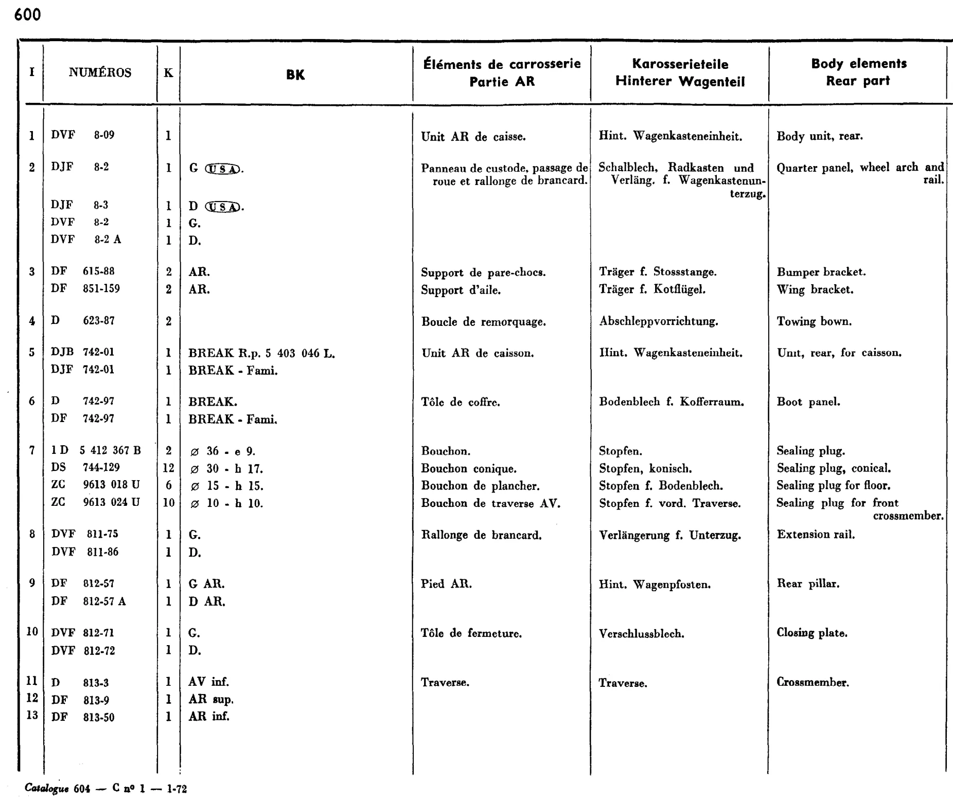 Body elements - rear, page 505 of 698 — 604 Parts Catalogue — Volume I