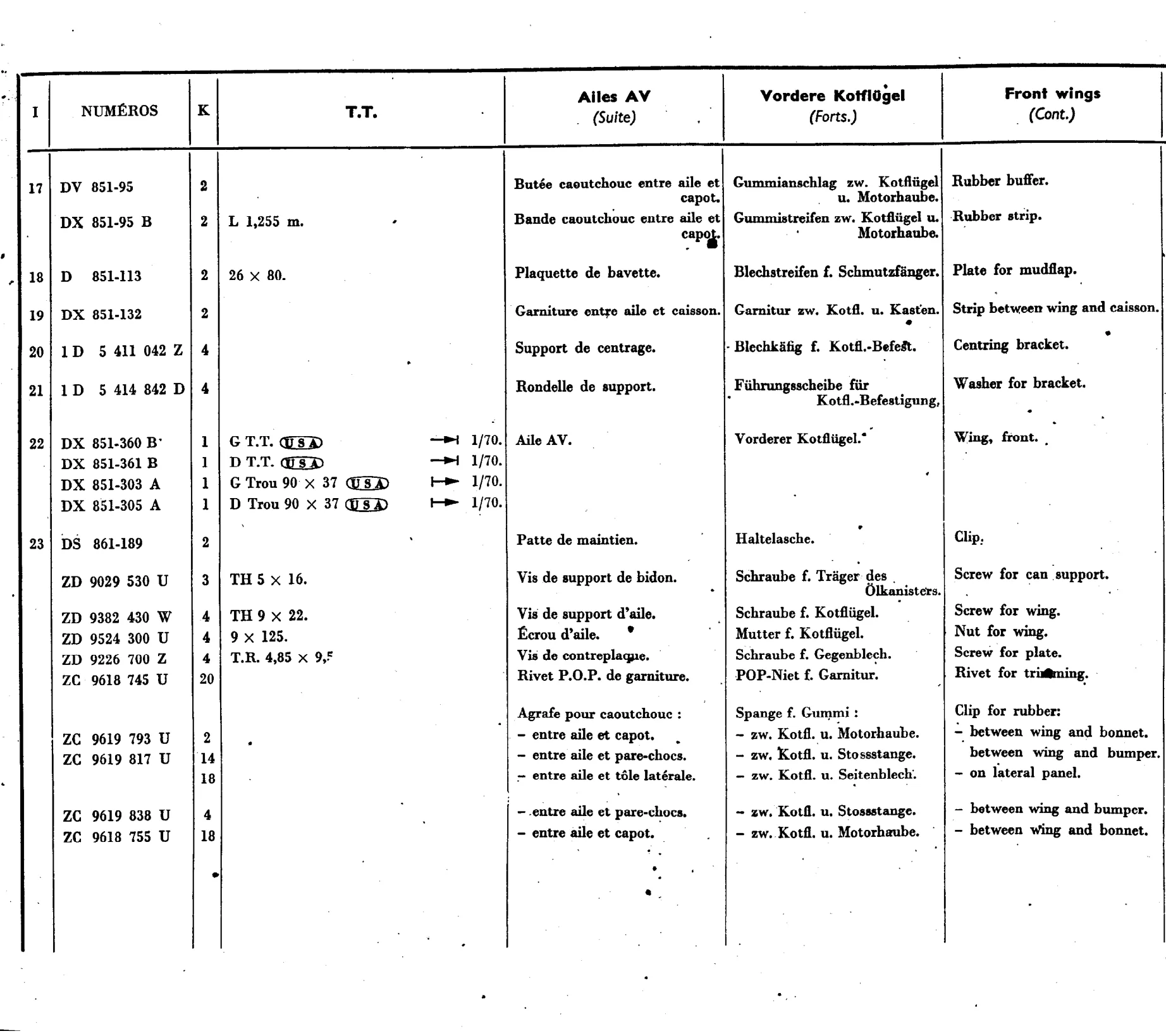 Front wings, page 509 of 698 — 604 Parts Catalogue — Volume I