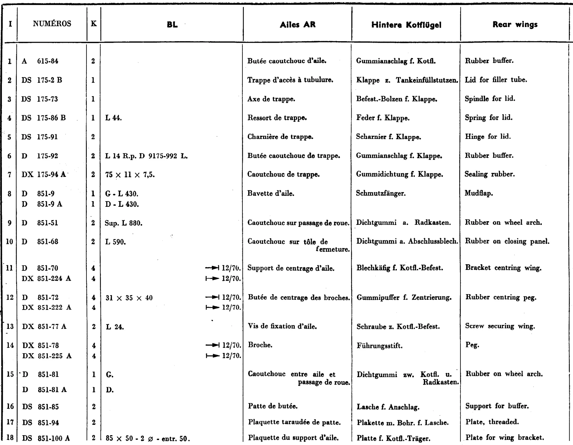 Rear wing (berline), page 512 of 698 — 604 Parts Catalogue — Volume I